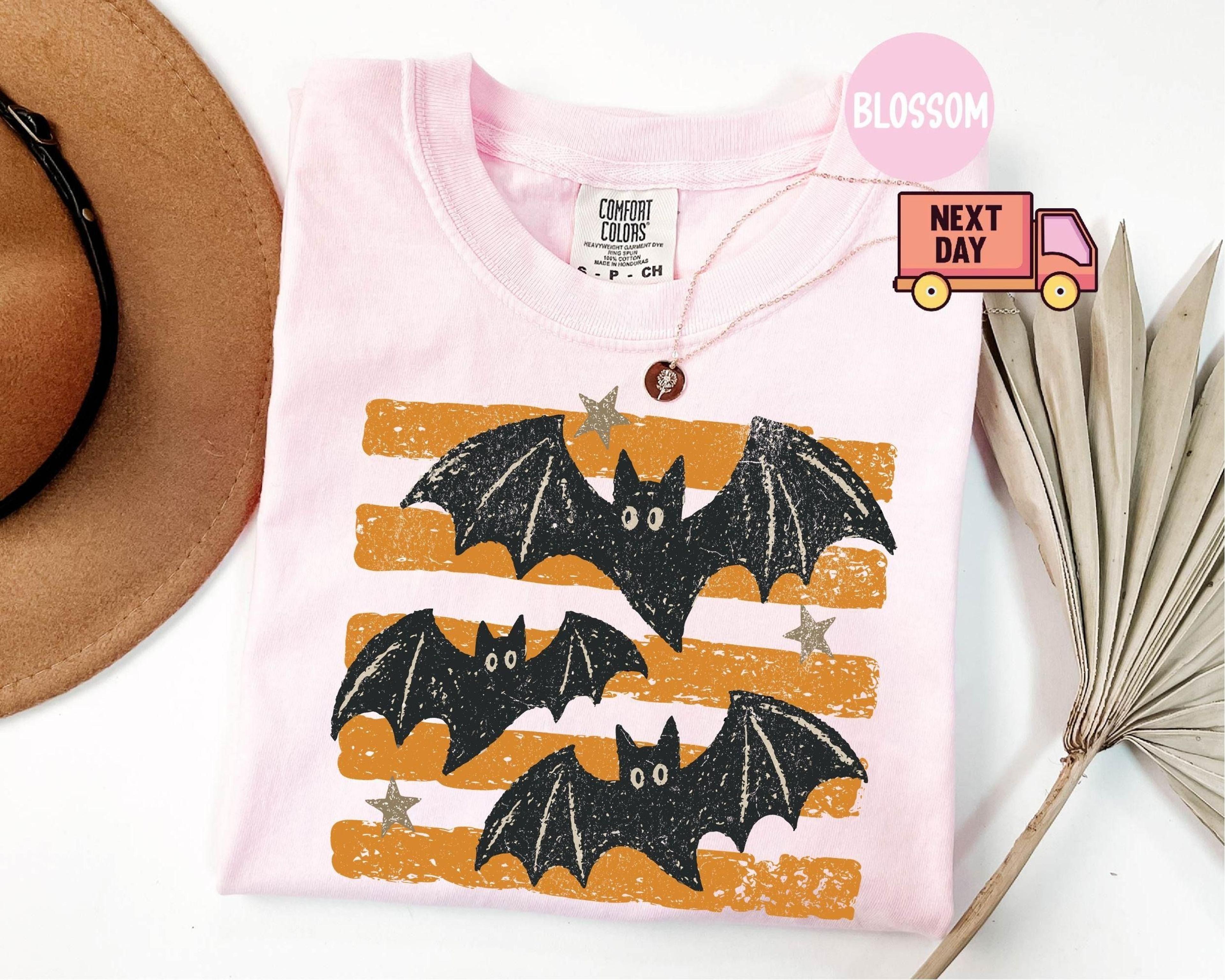 Halloween Bats Striped TShirt Spooky Seasonal Shirt Bat Graphic TeeTrick Or Treat Shirt Fall Season 1