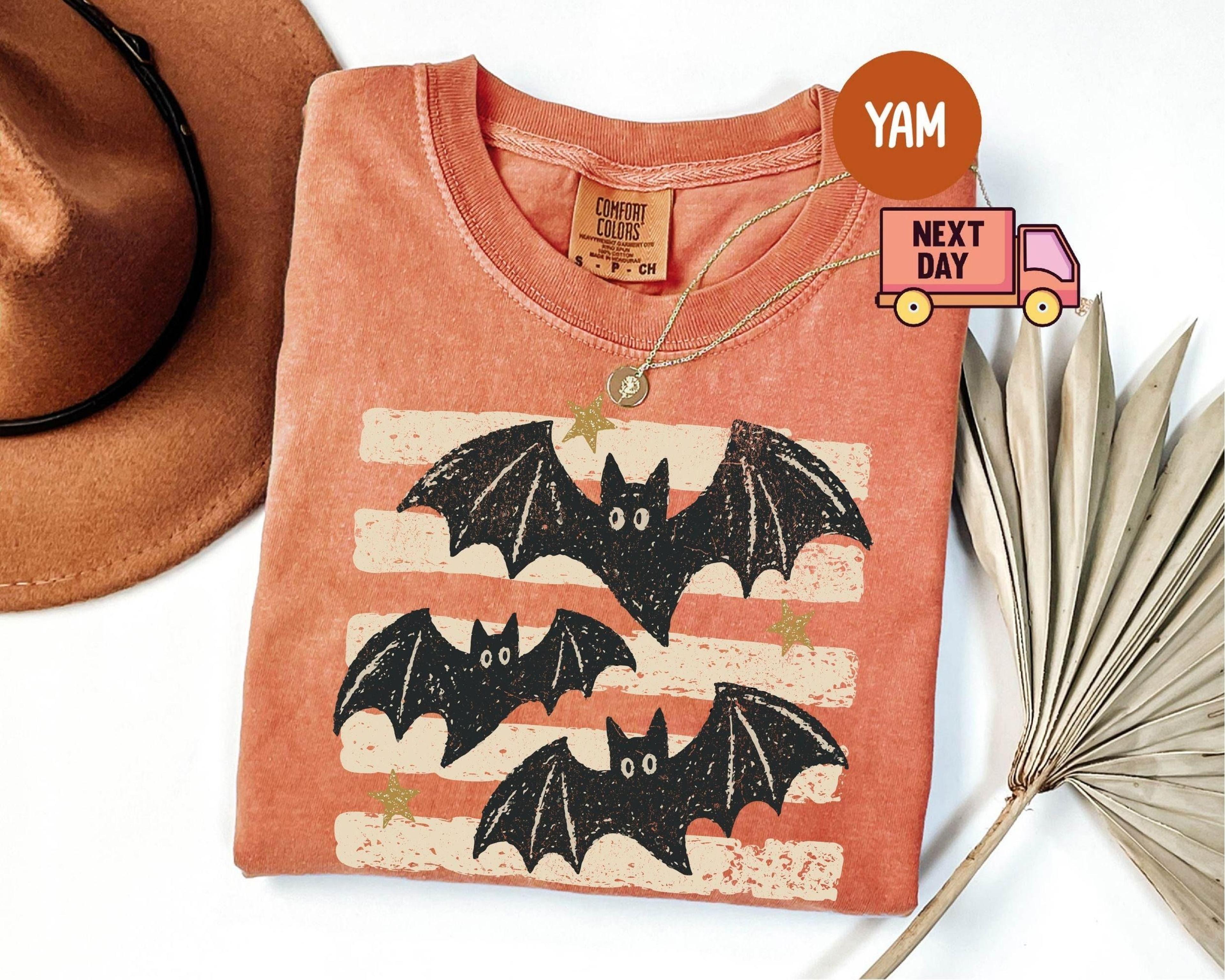 Halloween Bats Striped TShirt Spooky Seasonal Shirt Bat Graphic TeeTrick Or Treat Shirt Fall Season 2