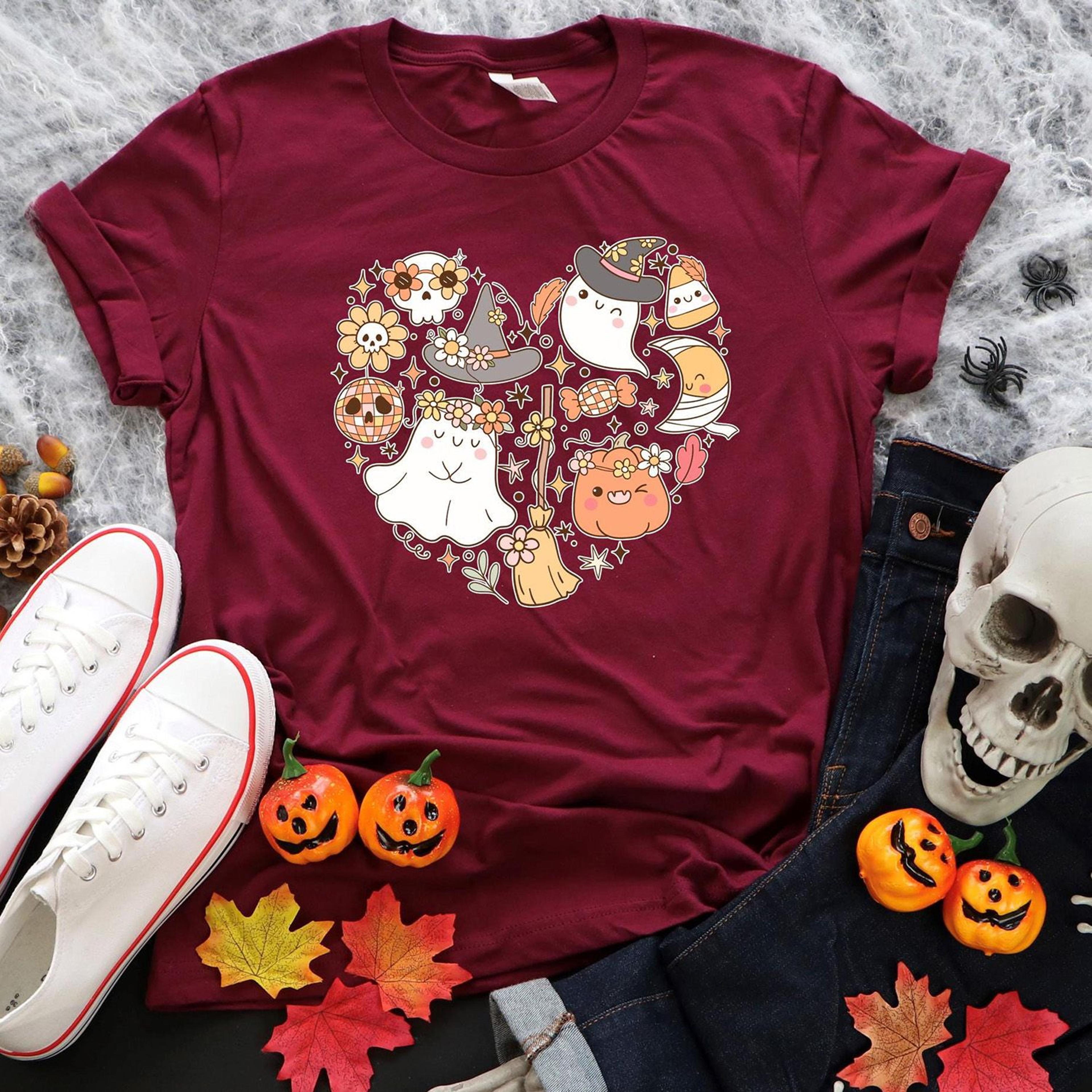 Halloween Doodles Heart Shirt Cute Pumpkin Witch Spooky TSHIRT 2