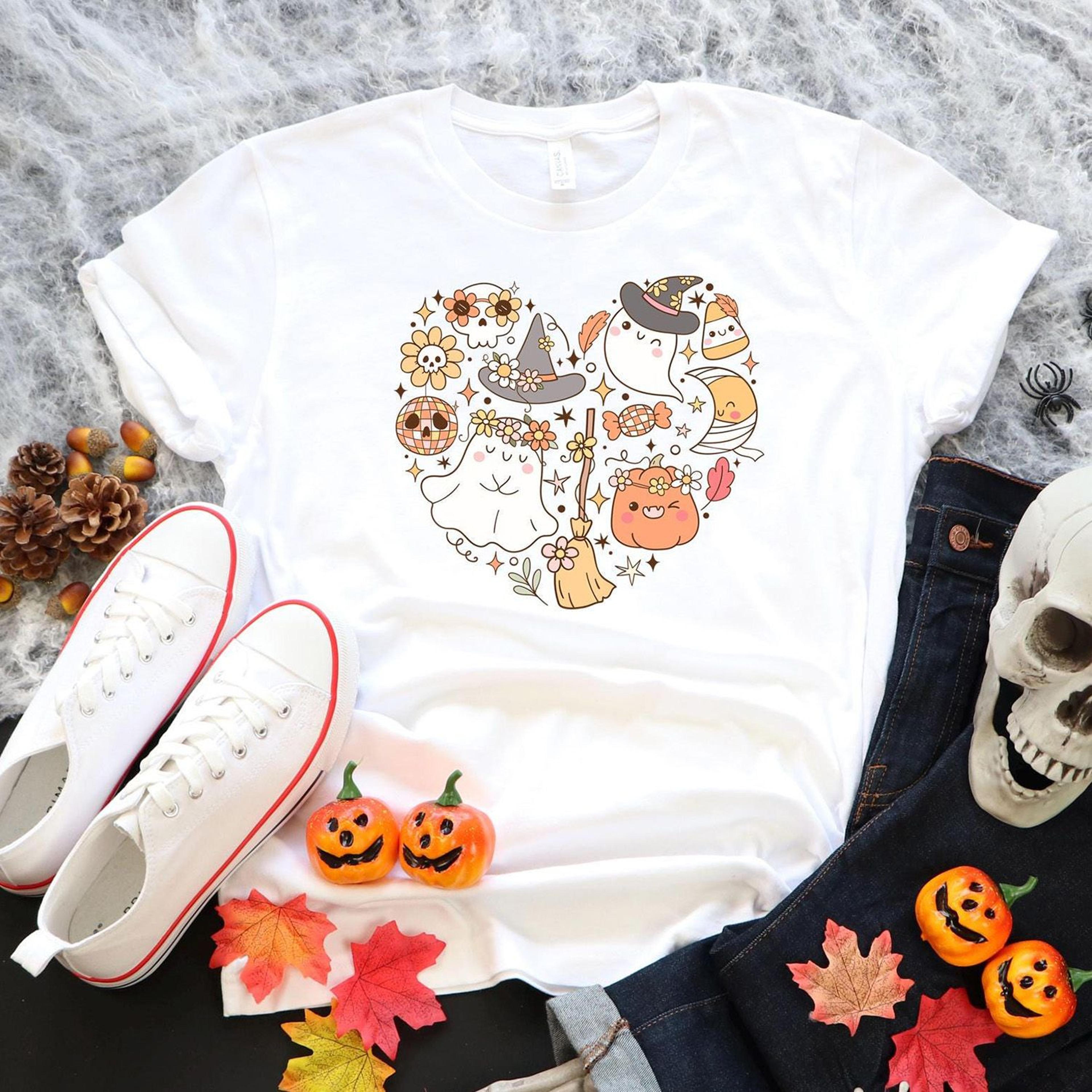 Halloween Doodles Heart Shirt Cute Pumpkin Witch Spooky TSHIRT 3