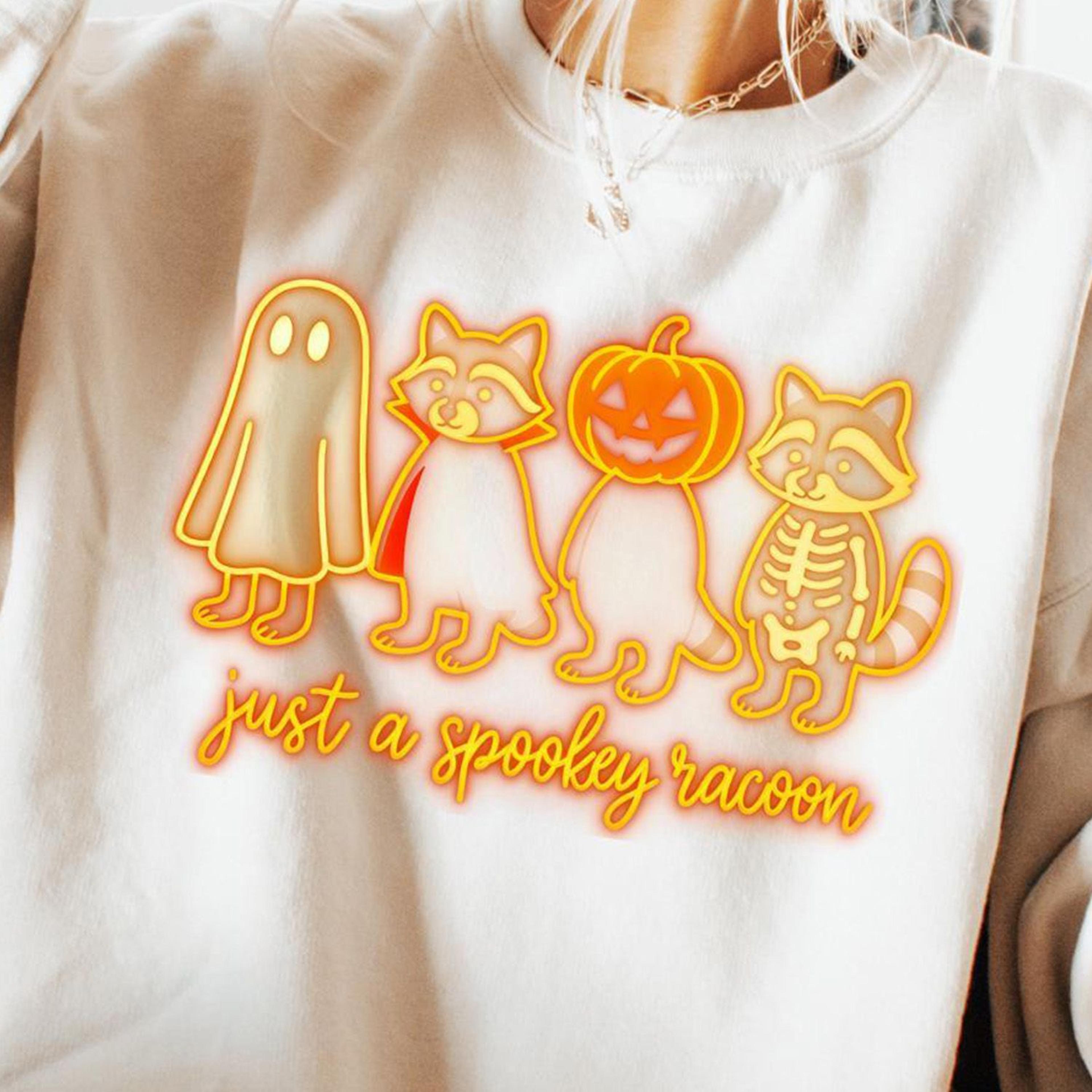 Neon Ghost Raccoon Shirt Spooky And Feral Funny Halloween Tee 1