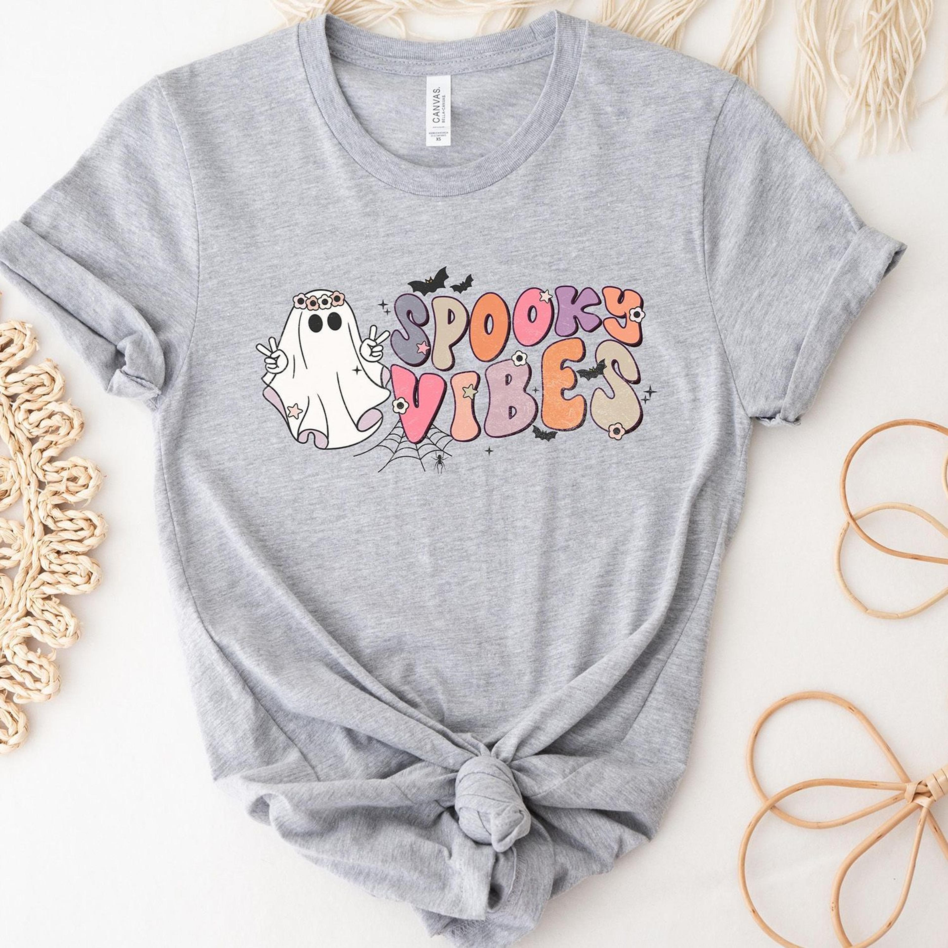 Spooky Vibes Retro Halloween Shirt Cute Fall Spooky Mama Tee 1