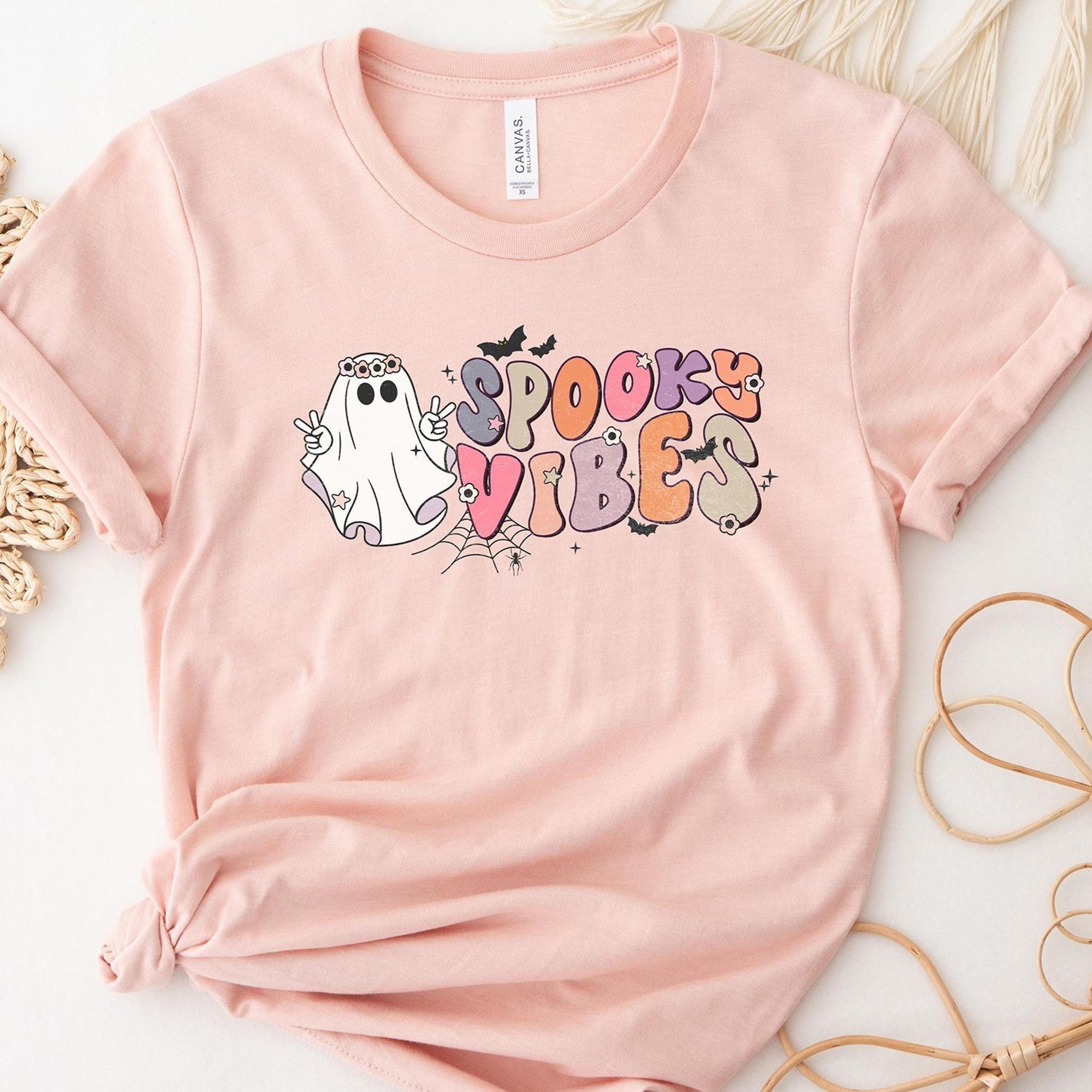 Spooky Vibes Retro Halloween Shirt Cute Fall Spooky Mama Tee 2