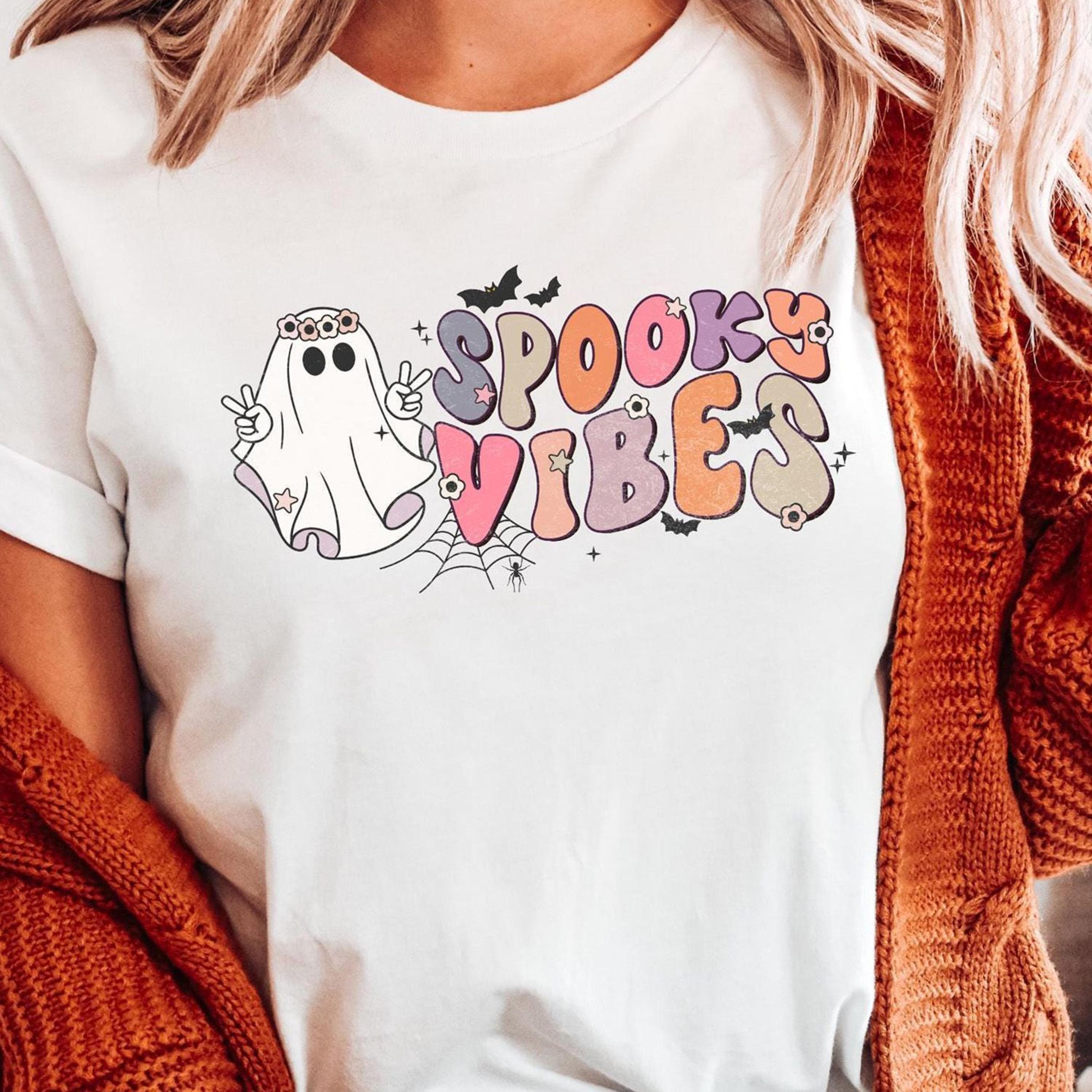 Spooky Vibes Retro Halloween Shirt Cute Fall Spooky Mama Tee 3