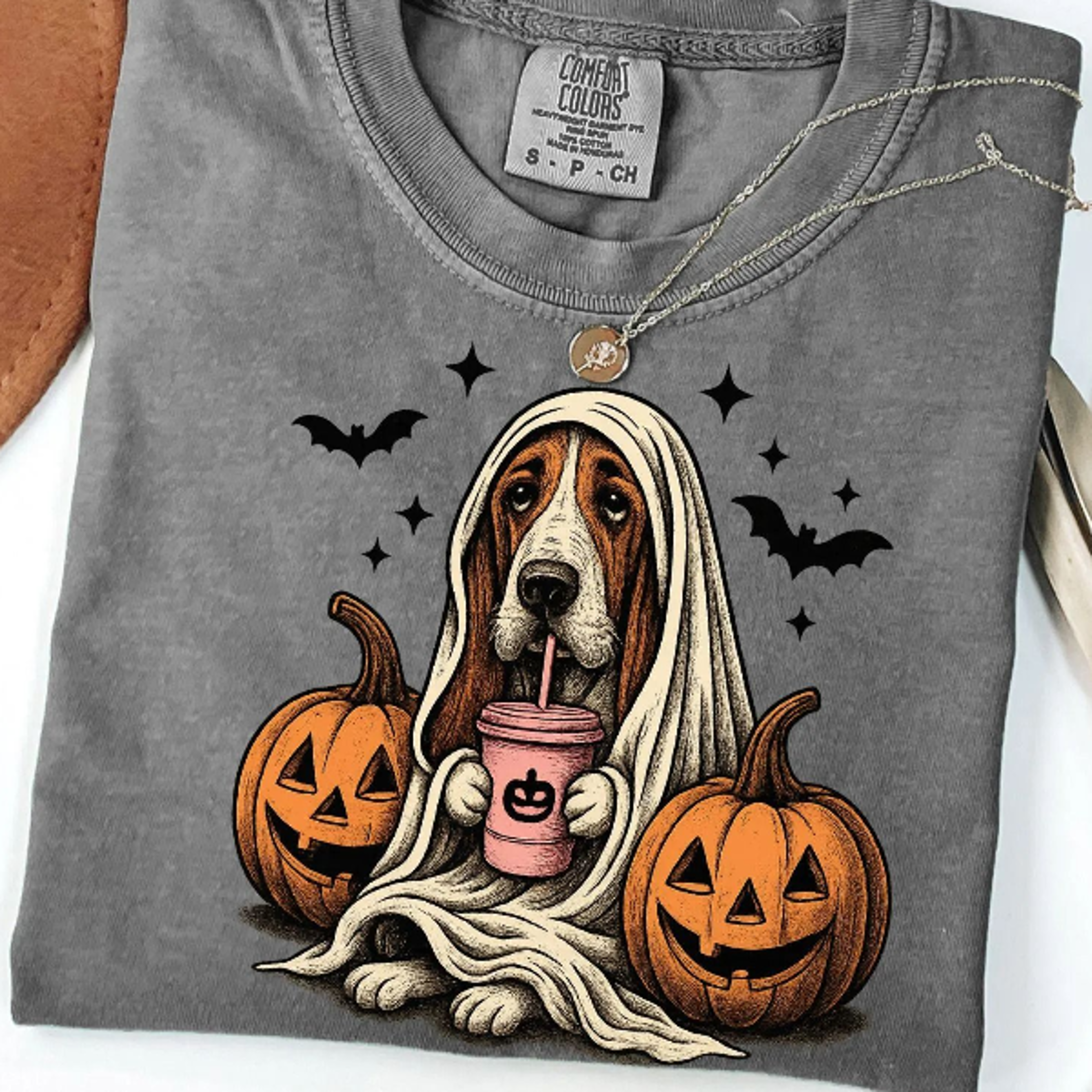 Basset Hound Ghost TShirt  Retro Halloween Dog Shirt Daniel Nunez 0