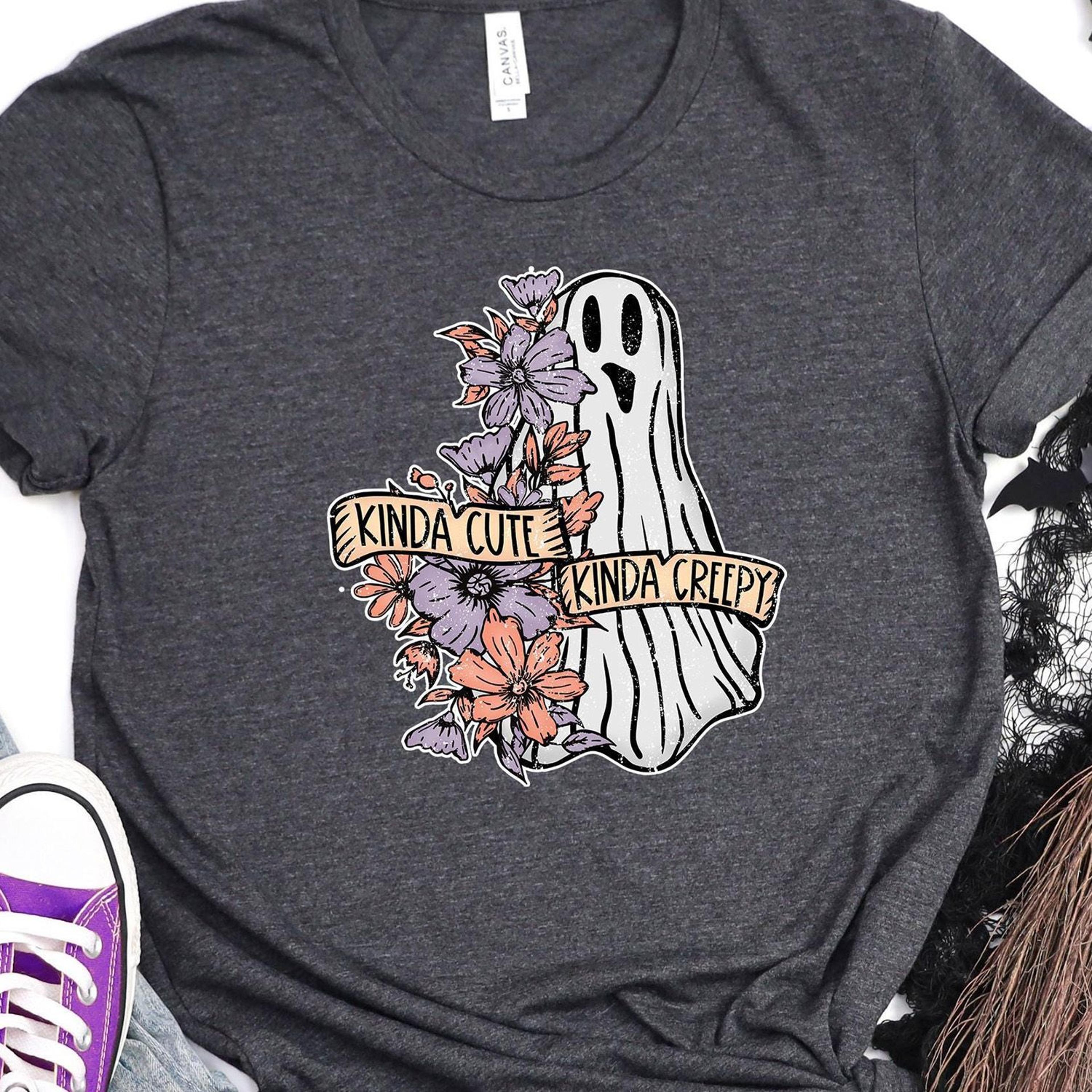 Kinda Cute Kinda Creepy Floral Ghost Shirt Halloween Bleached Tee 2