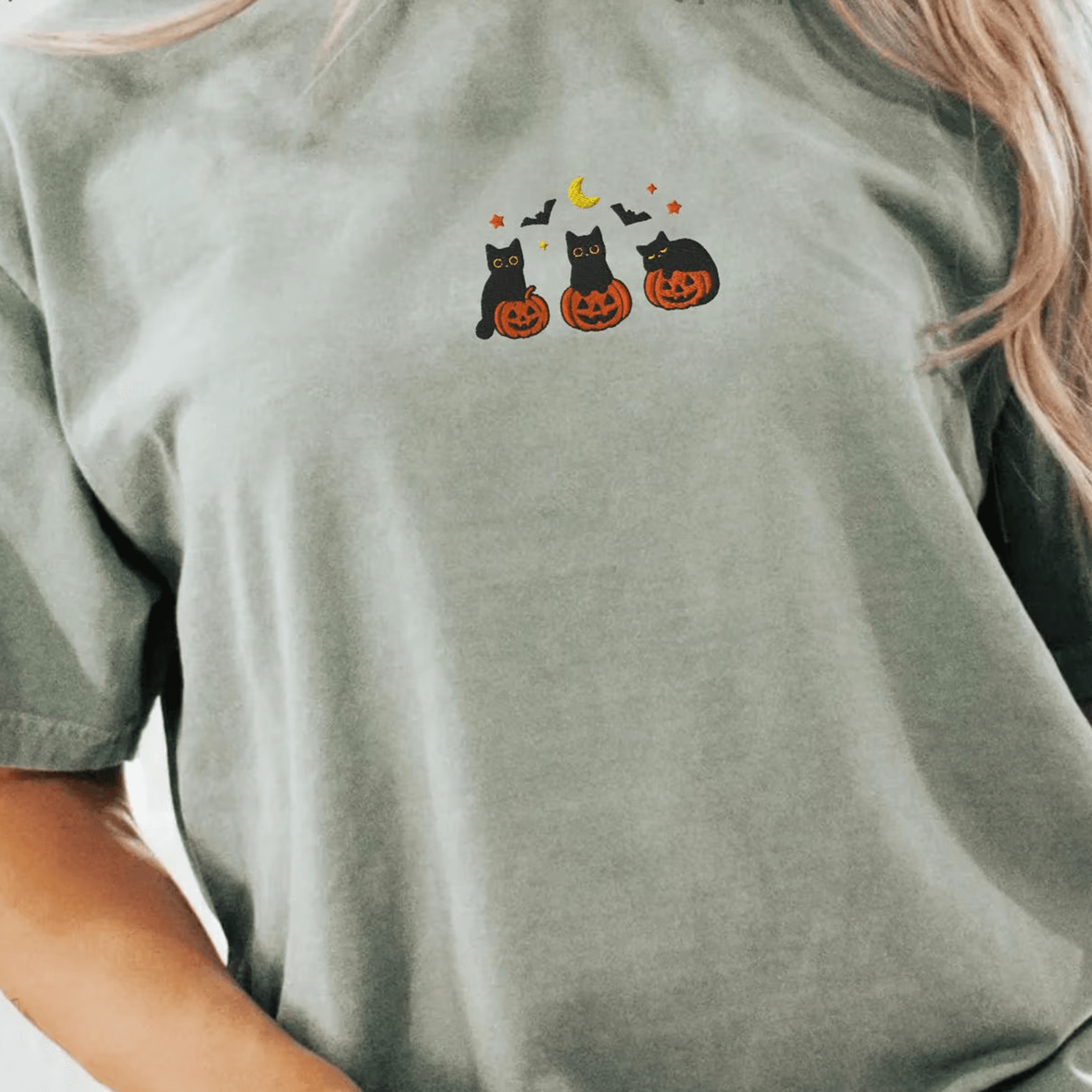 Black Cats And Pumpkins Tee Embroidered Halloween Shirt Cute Spooky TShirt1717 Boo Basket Gift Coz 1