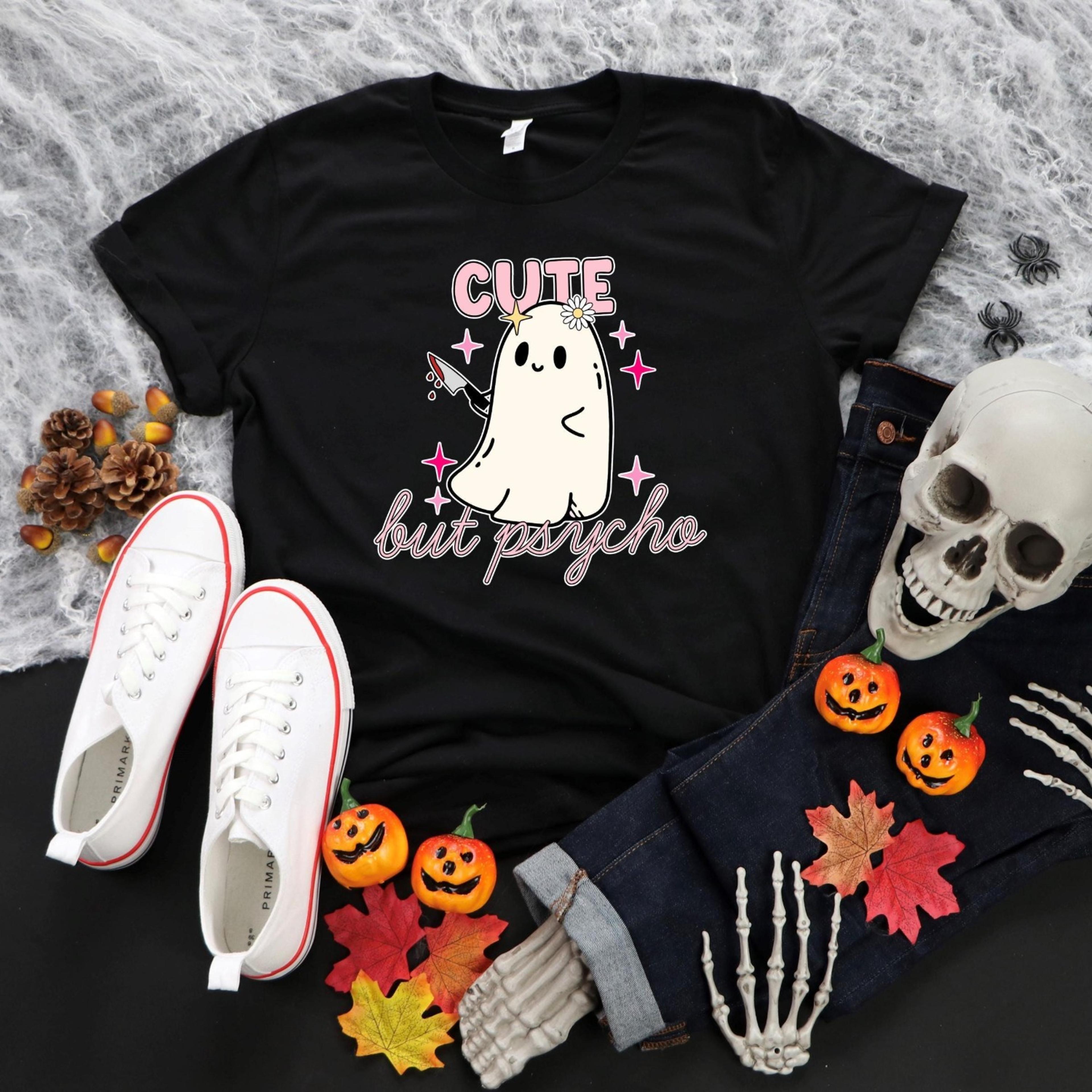 Cute But Psycho Halloween Shirt Funny Witch Ghost Spooky Tee 2jpg