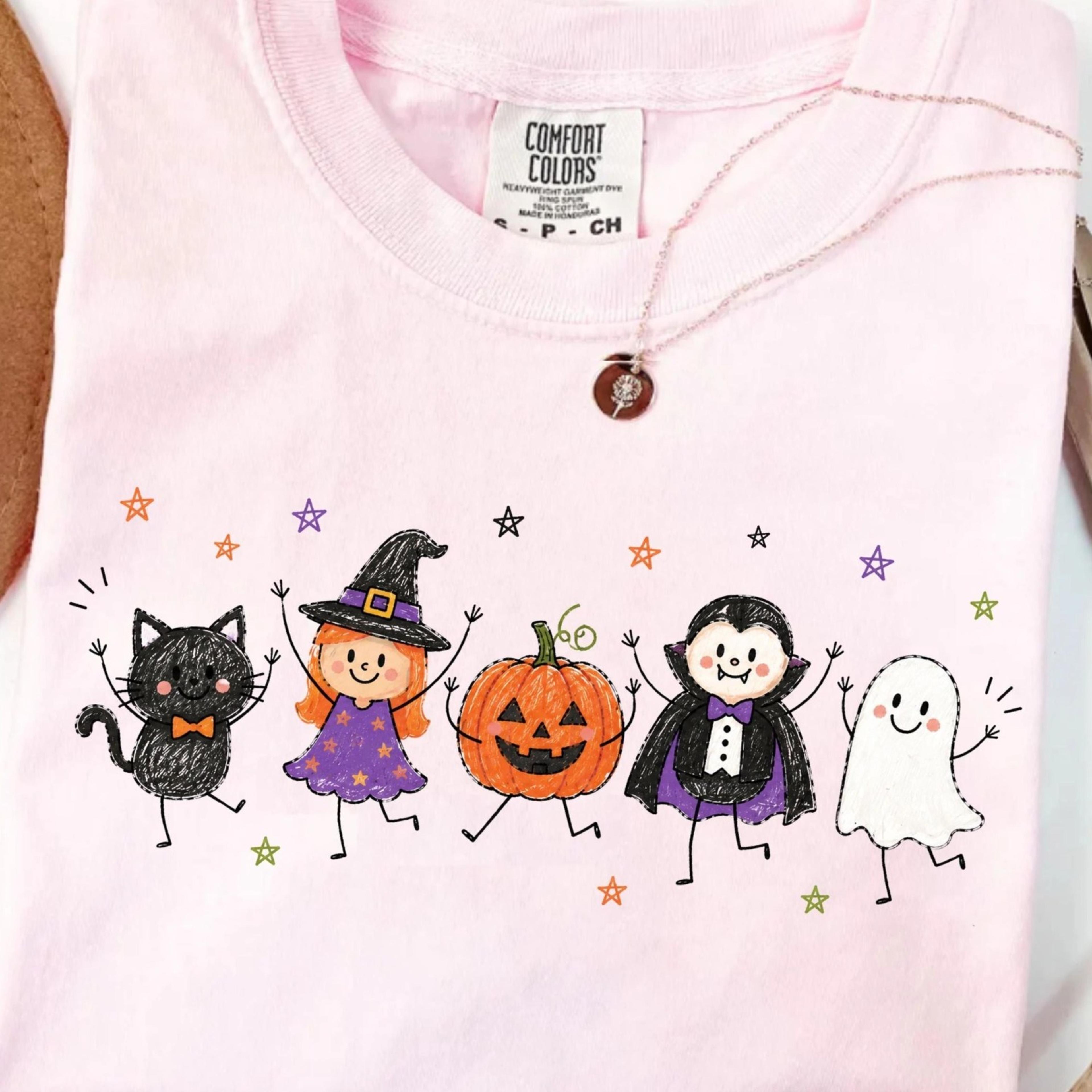 Halloween Shirt Ghost Pumpkin Witch Black Cat Tee Retro Halloween Shirt Spooky Cute Fall Graphic Te 