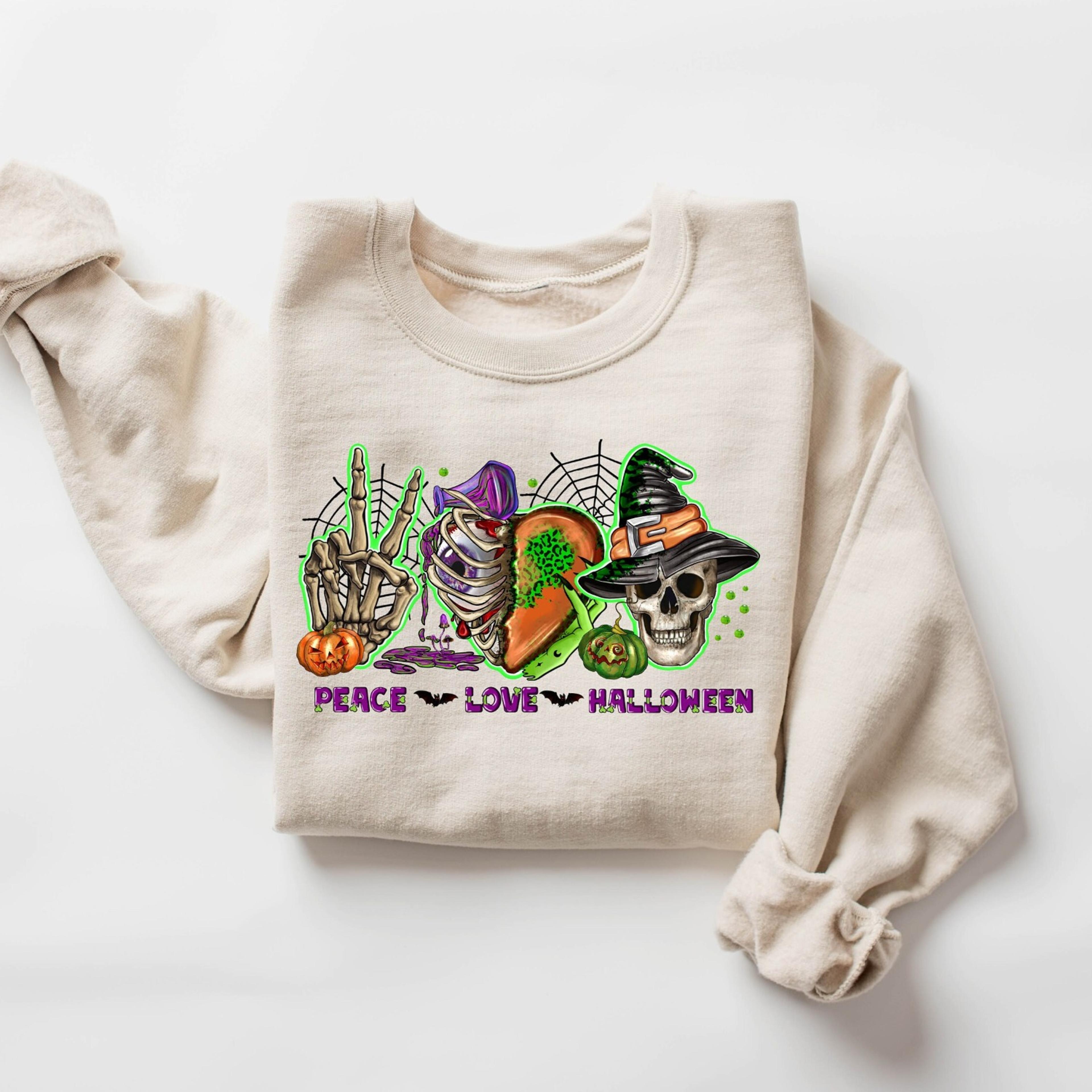 Peace Love Halloween Sweatshirt Cute Pumpkin Spooky Season Crewneck 2jpg