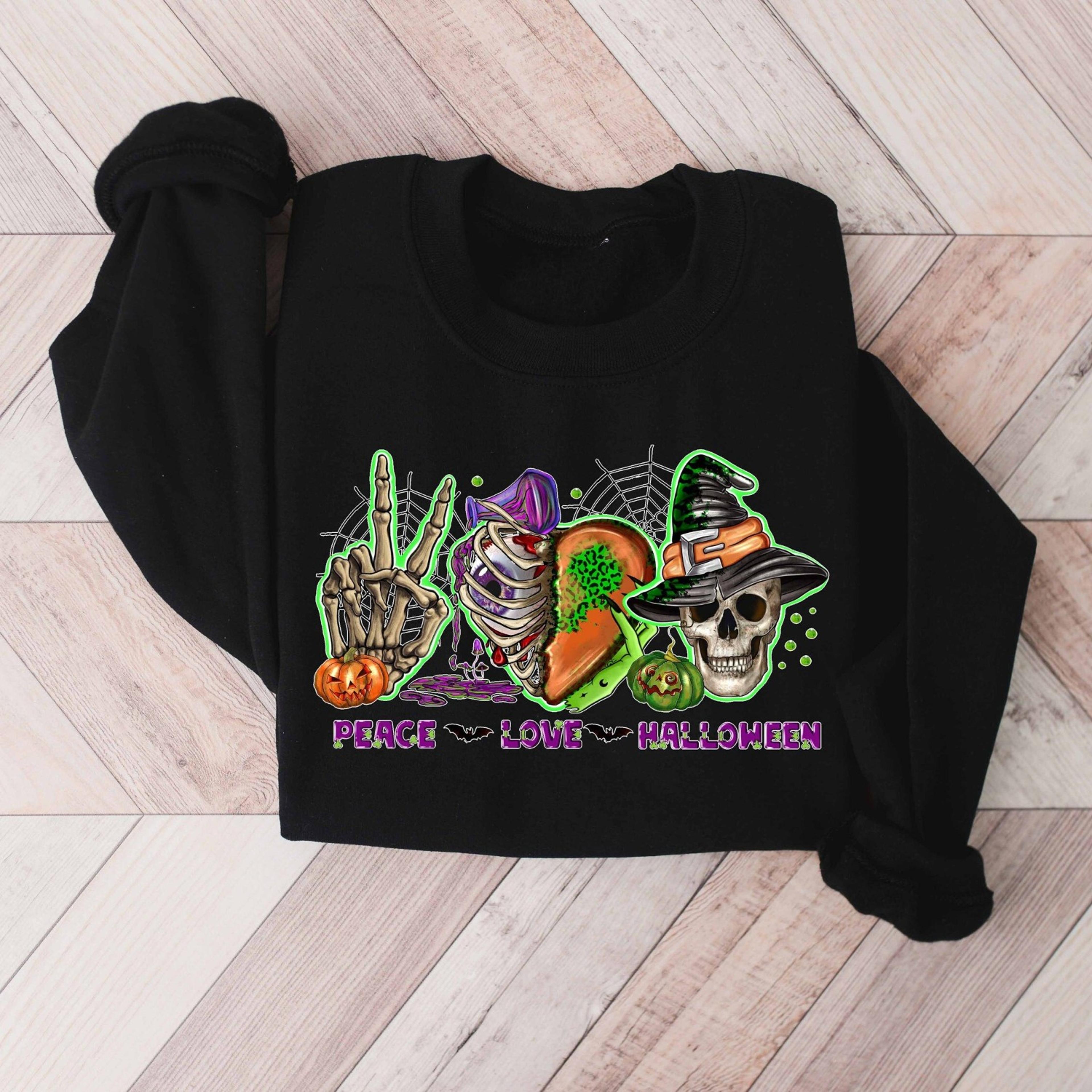 Peace Love Halloween Sweatshirt Cute Pumpkin Spooky Season Crewneck 3jpg