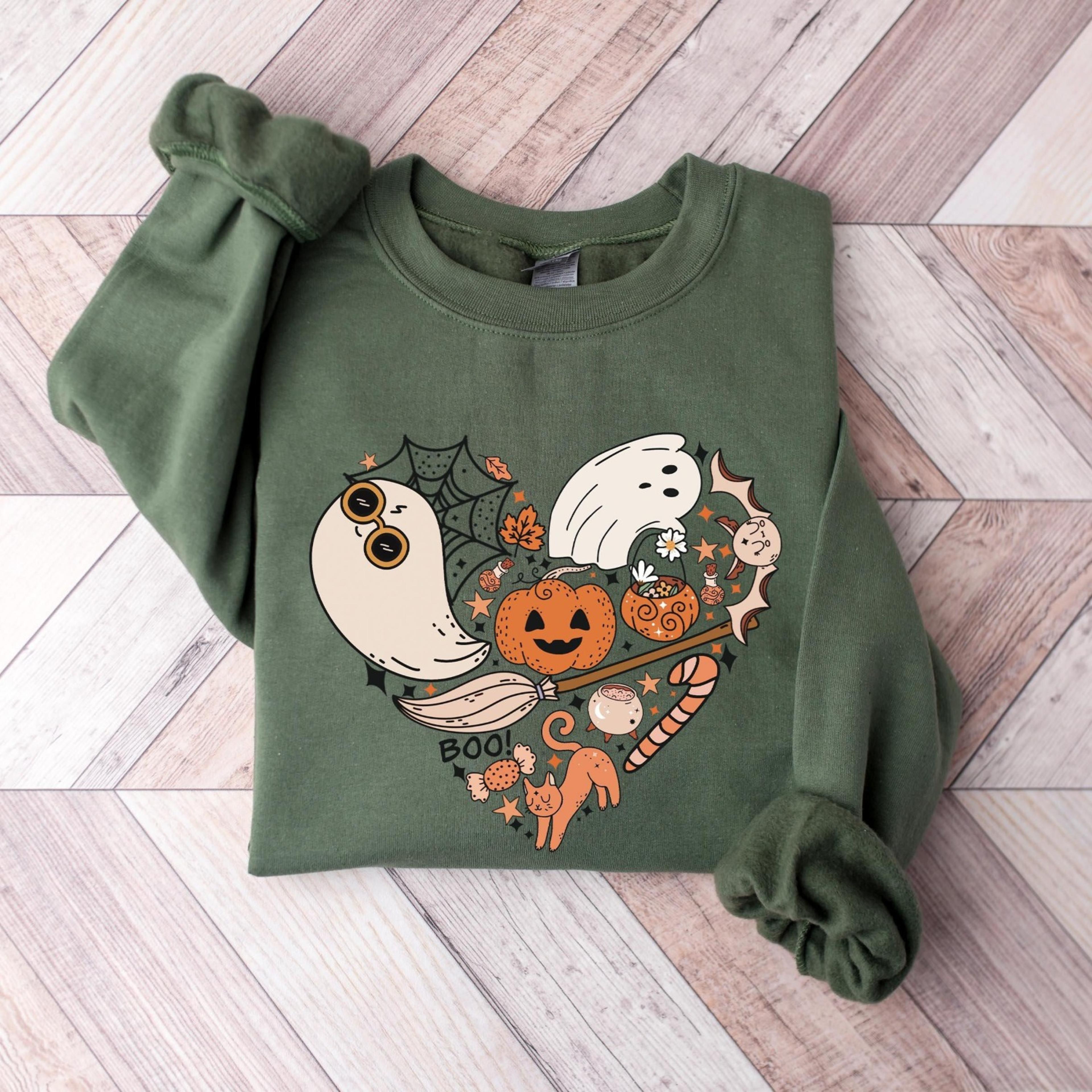 Halloween Doodles Sweatshirt Cute Happy Halloween Heart Spooky Hoodie 1jpg