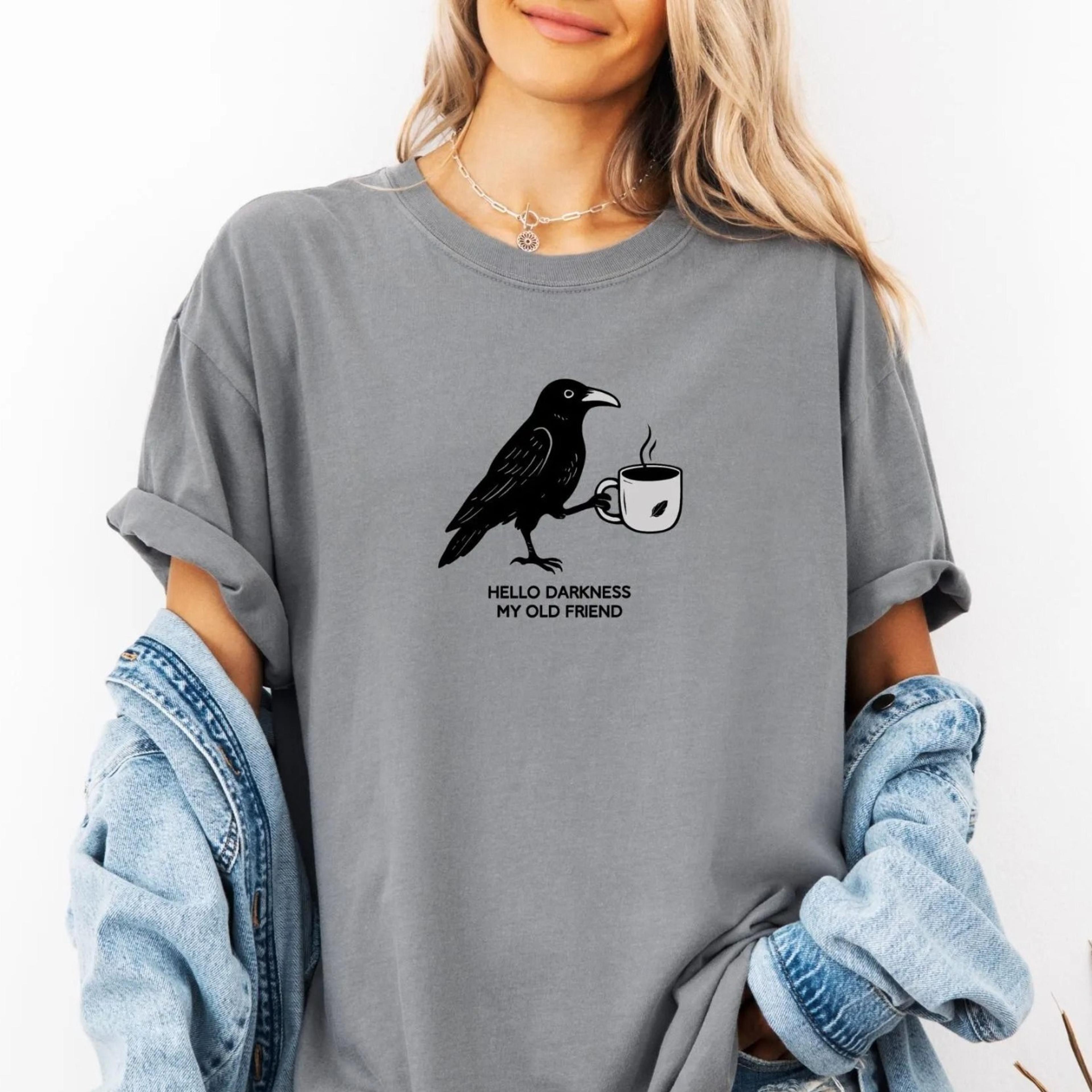 Gift For Coffee Lover Raven Crow Coffee Shirt Halloween Shirt TShirt Fall Tee Tshirts Womens Mens O 