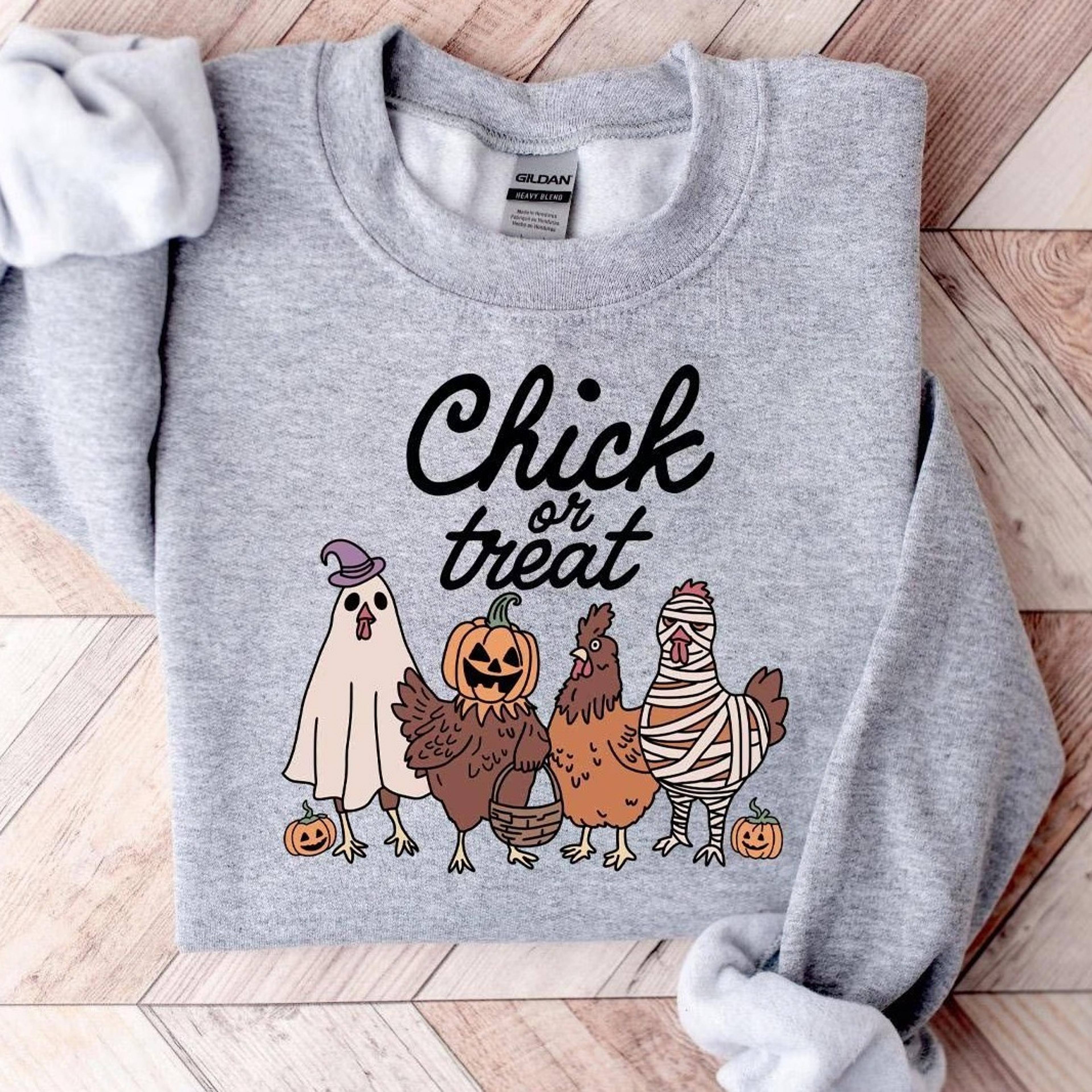 Halloween Chick Or Treat Sweatshirt Halloween Chicken Sweatshirt Halloween Funny Chicken Shirt Ghos 
