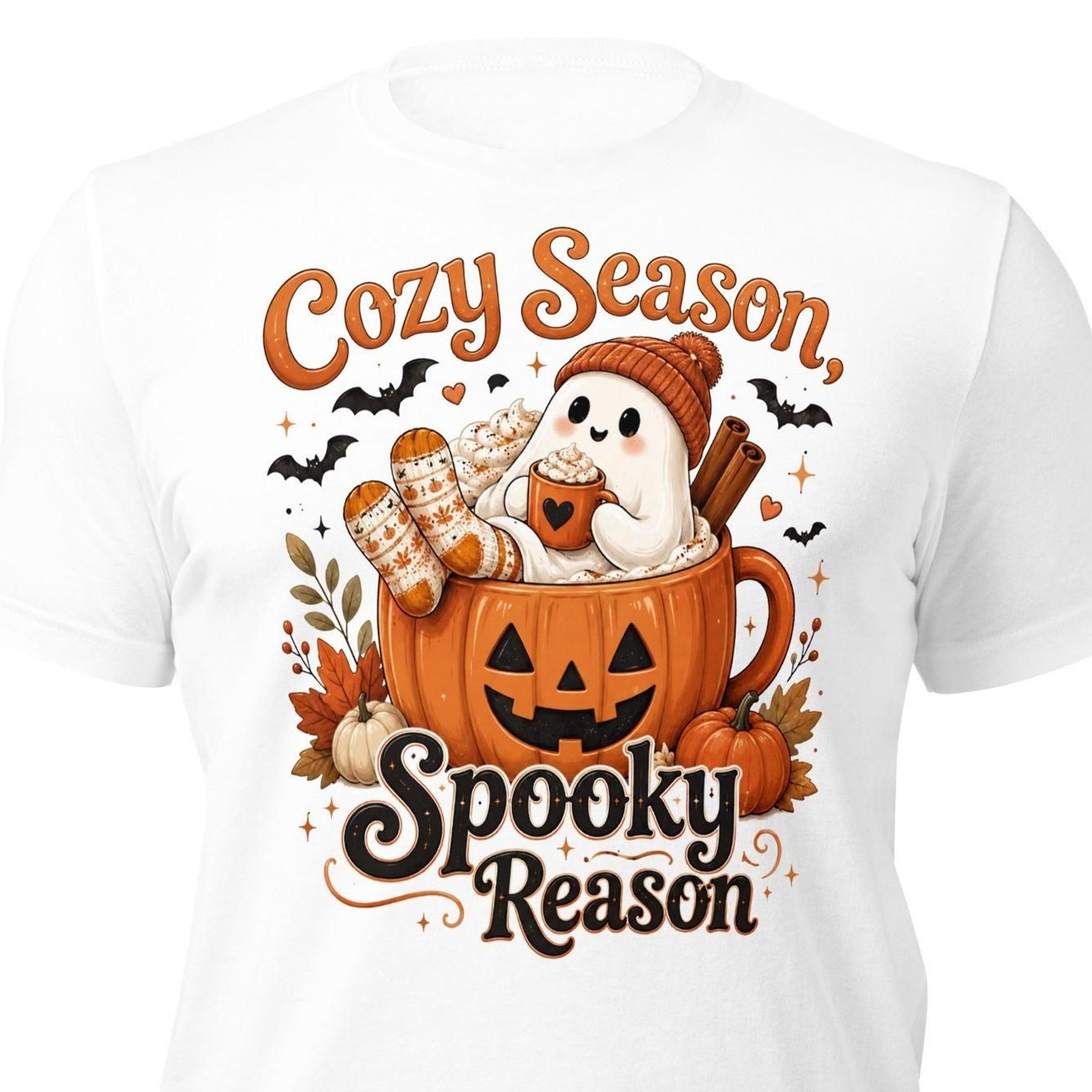 Cozy Ghost Pumpkin Spice Halloween Shirt Spooky Fall Graphic Tee 1jpg