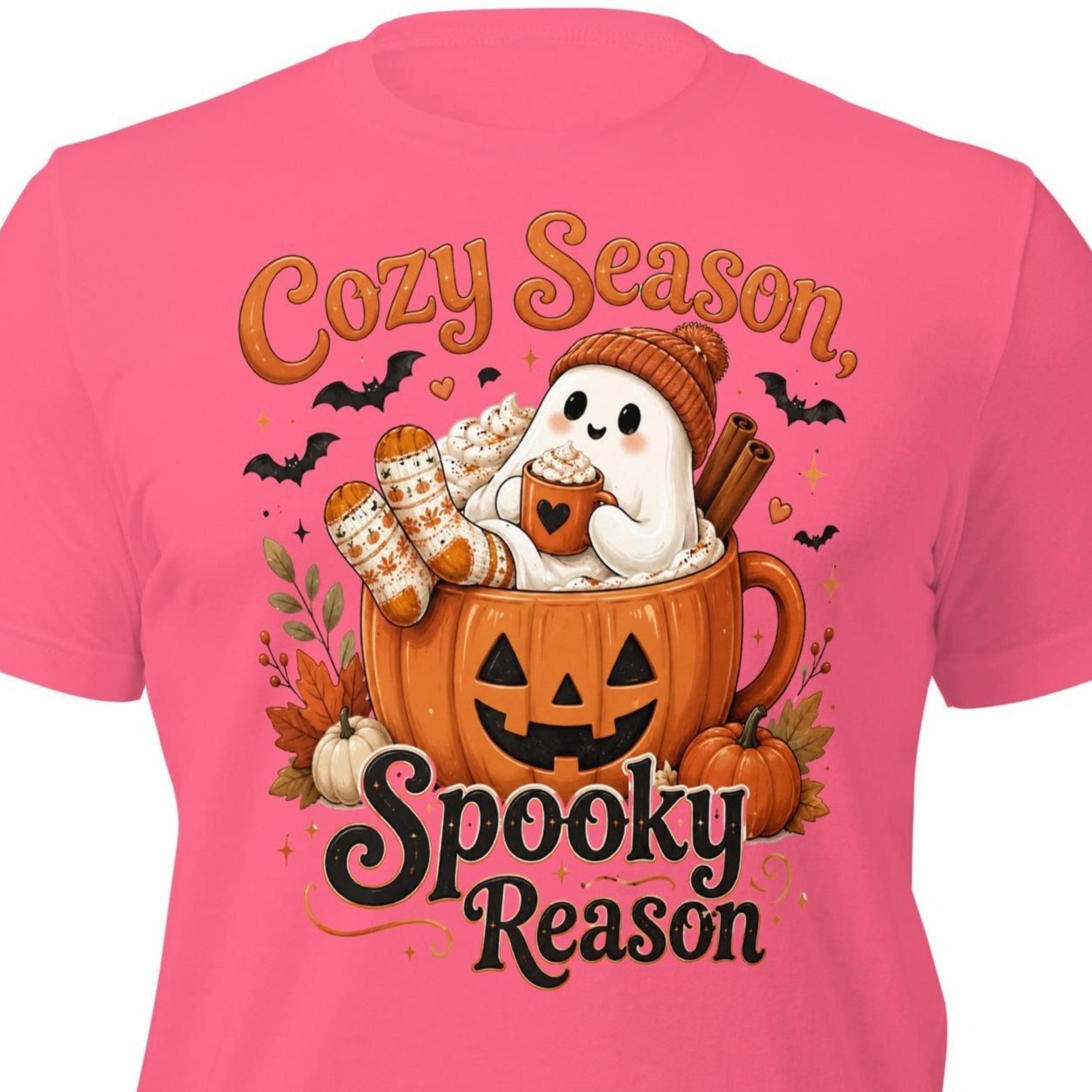 Cozy Ghost Pumpkin Spice Halloween Shirt Spooky Fall Graphic Tee 2jpg