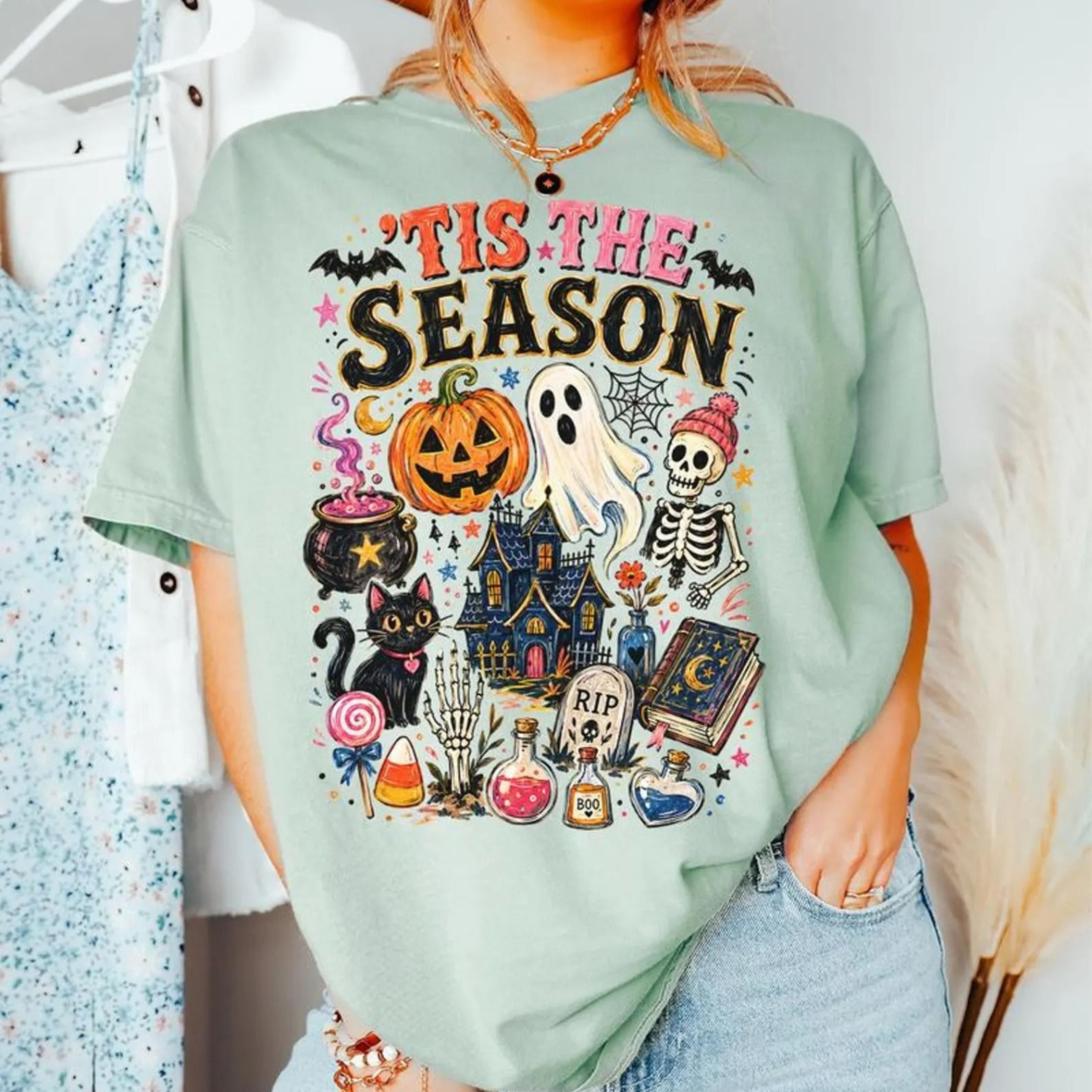 Tis The Season Halloween Graphic Tee Spooky Season Shirt Pumpkin And Ghost TShirt 2jpg