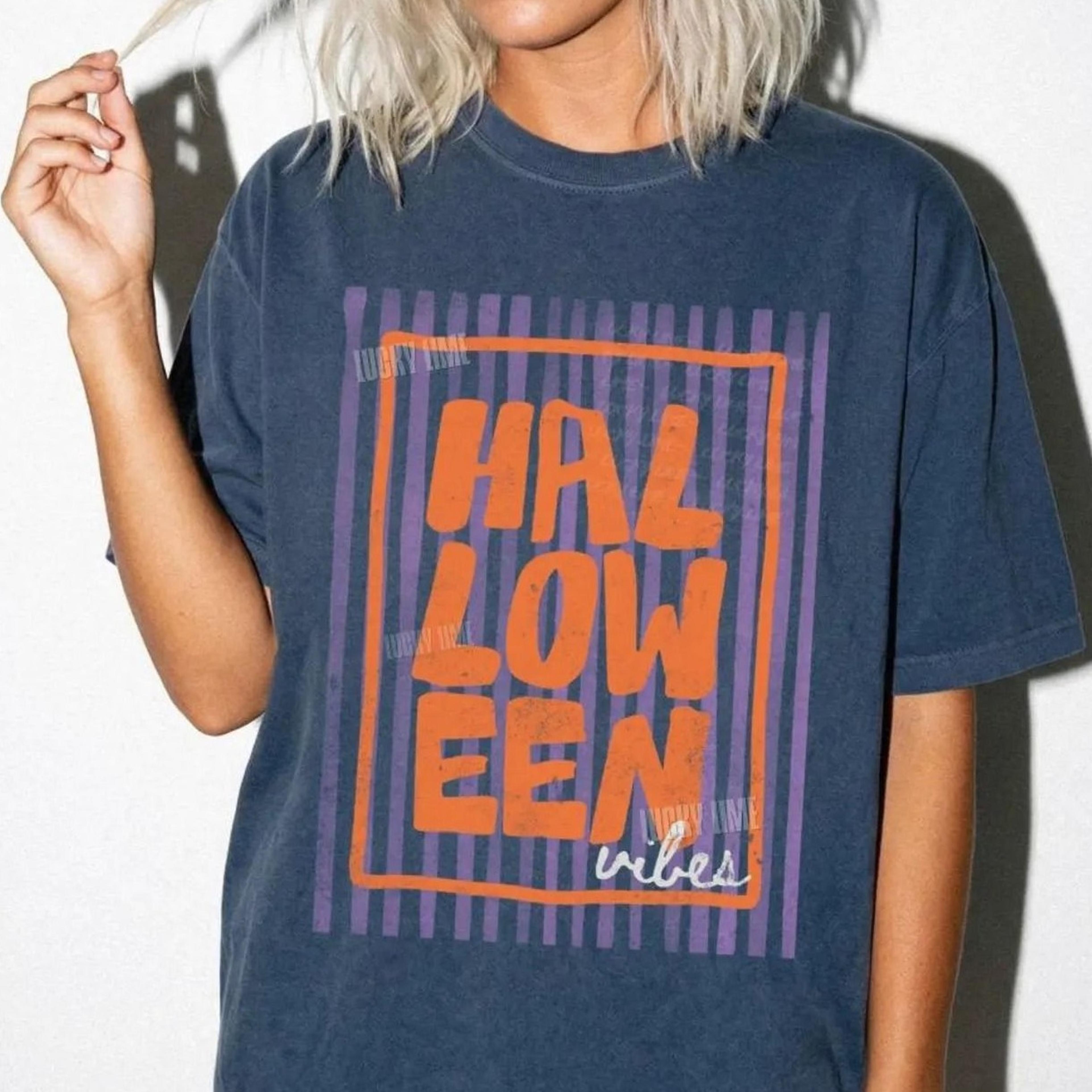 Halloween Vibes Shirt Trendy Halloween Tee Striped Halloween Shirt Retro Halloween Tshirt Preppy Ha 