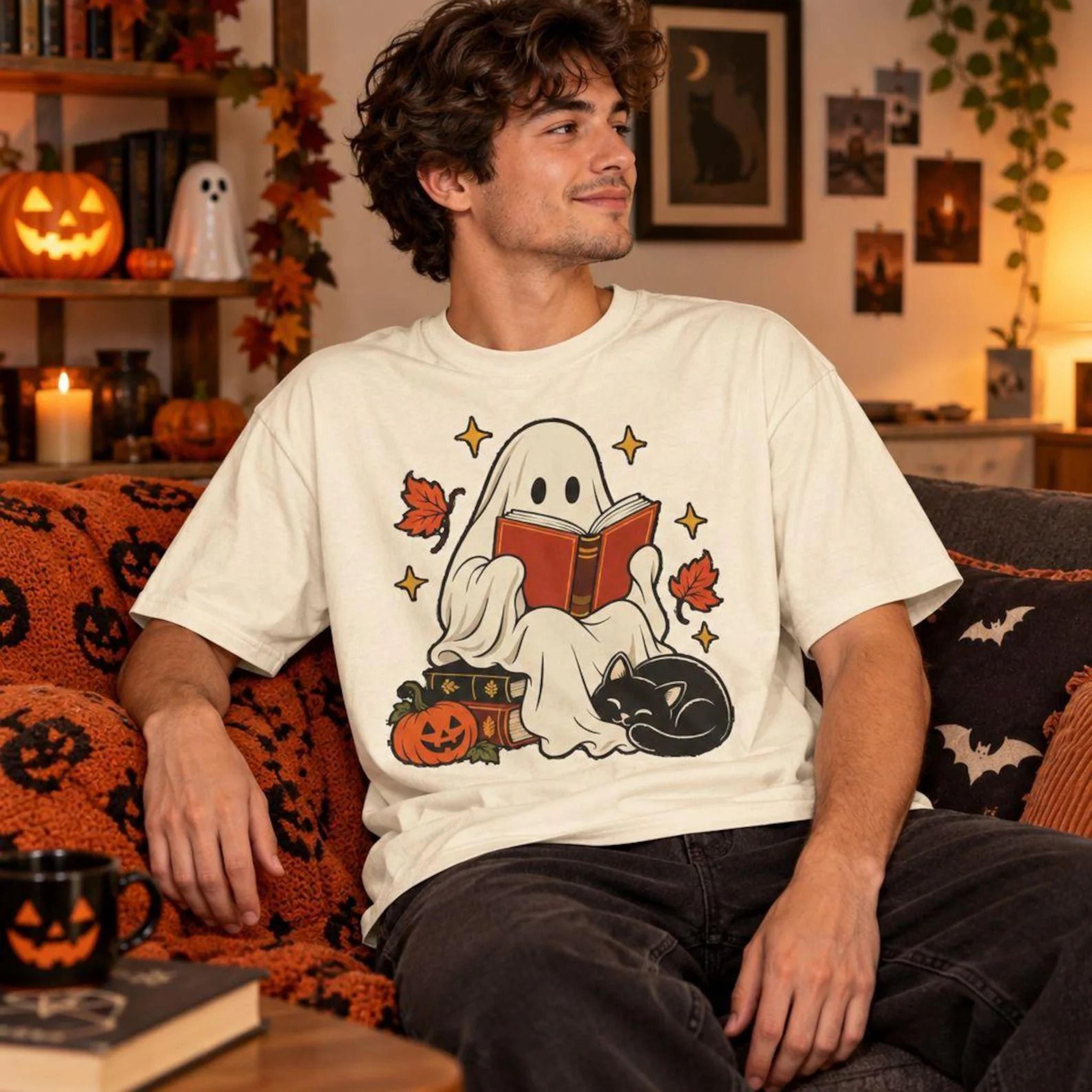 Ghost Reading Book TShirt Halloween Ghost Shirt Book Lover Gift Teacher Halloween Shirt Cute Ghost  4