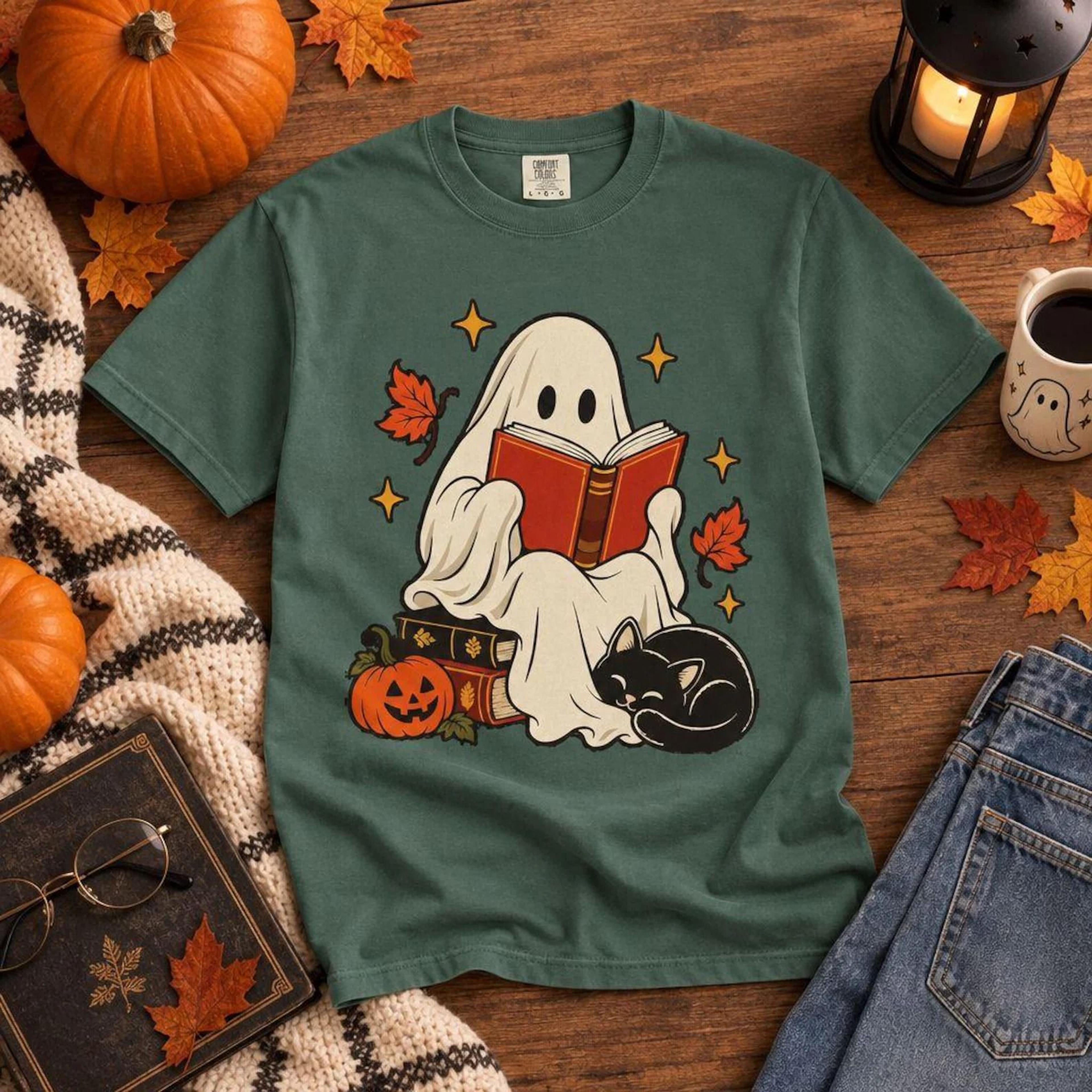 Ghost Reading Book TShirt Halloween Ghost Shirt Book Lover Gift Teacher Halloween Shirt Cute Ghost  1