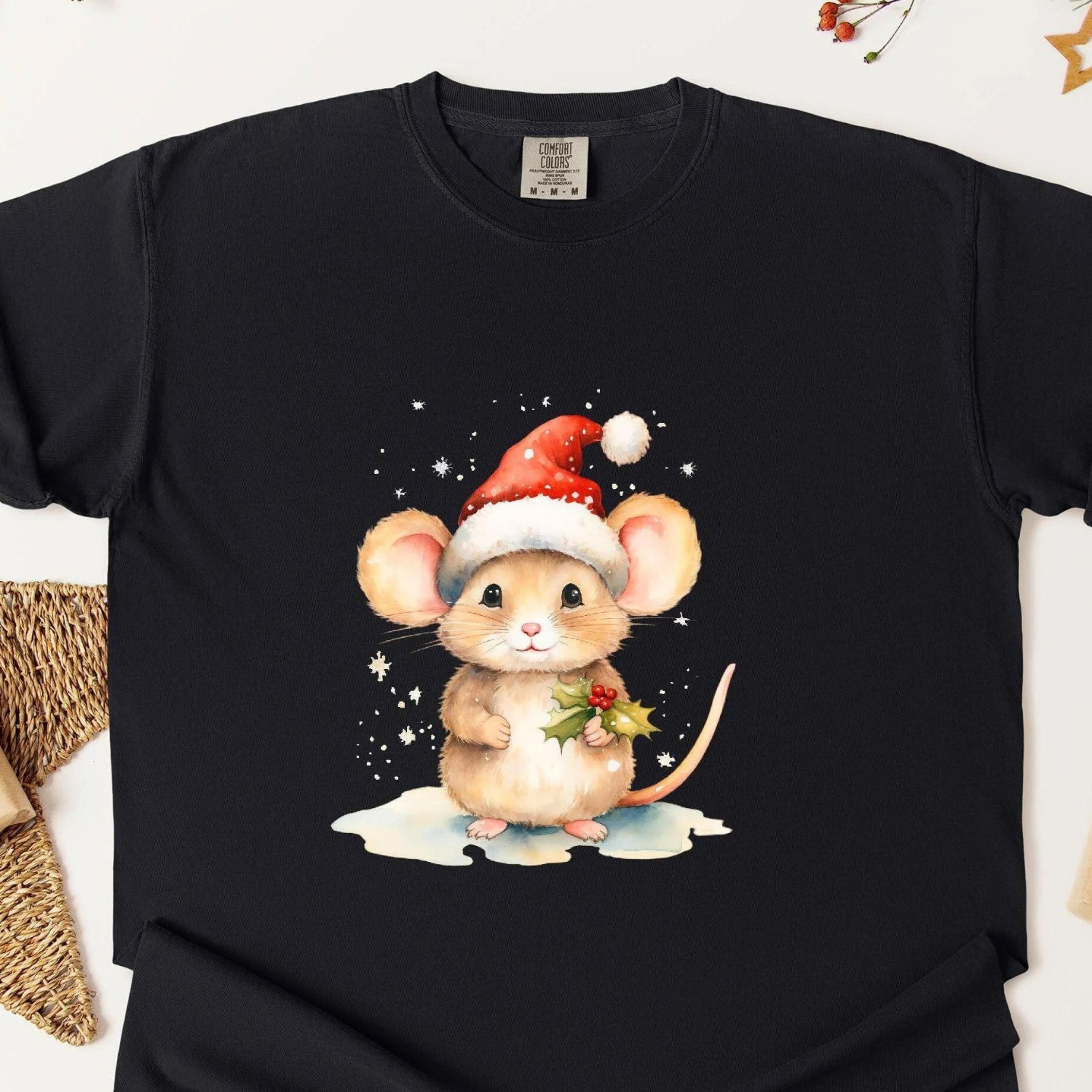 christmas mouse t-shirt – santa hat, holiday tee