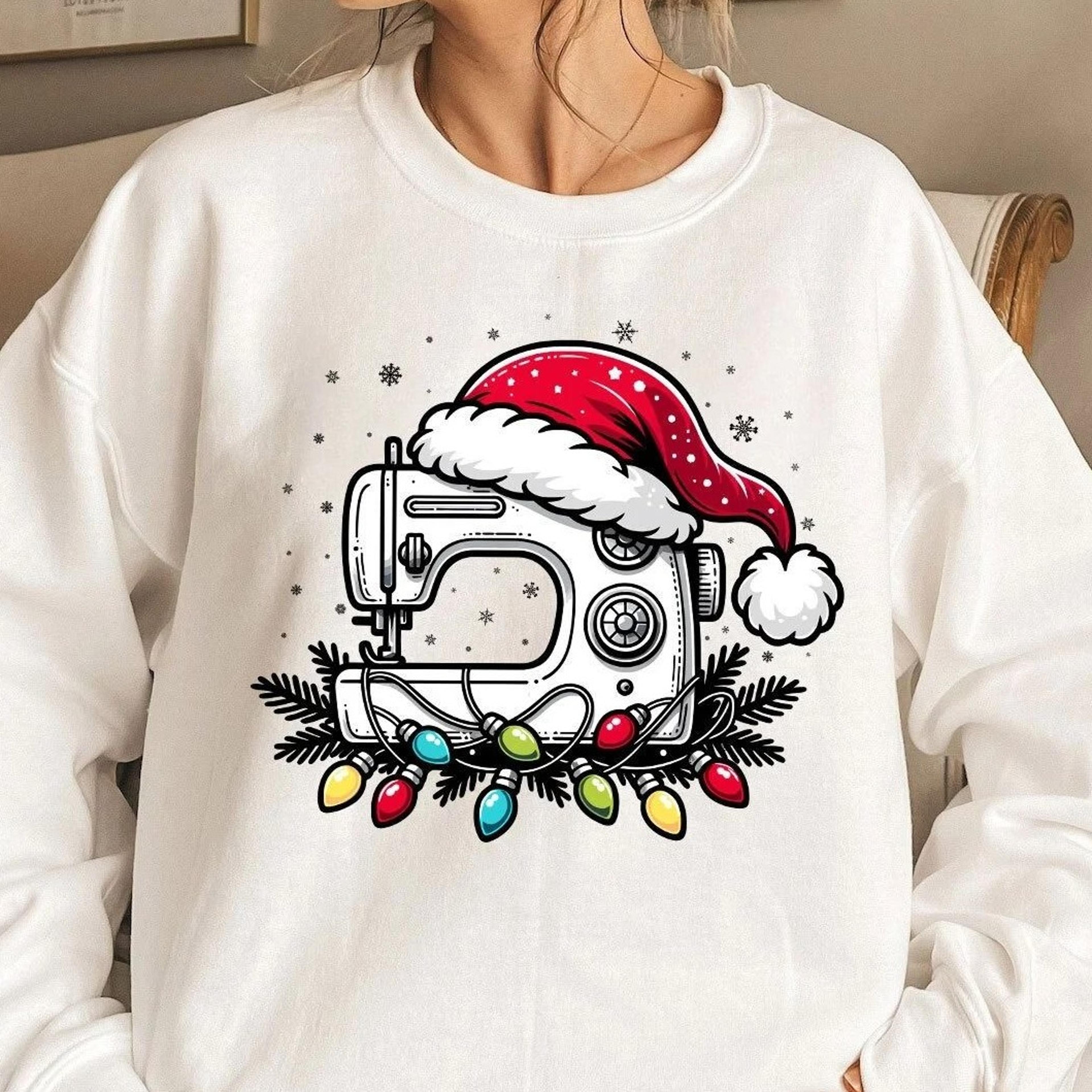 christmas sewing machine holiday sweater, sewing shirt, love sewing sweatshirt, christmas tree sewing machine sweater