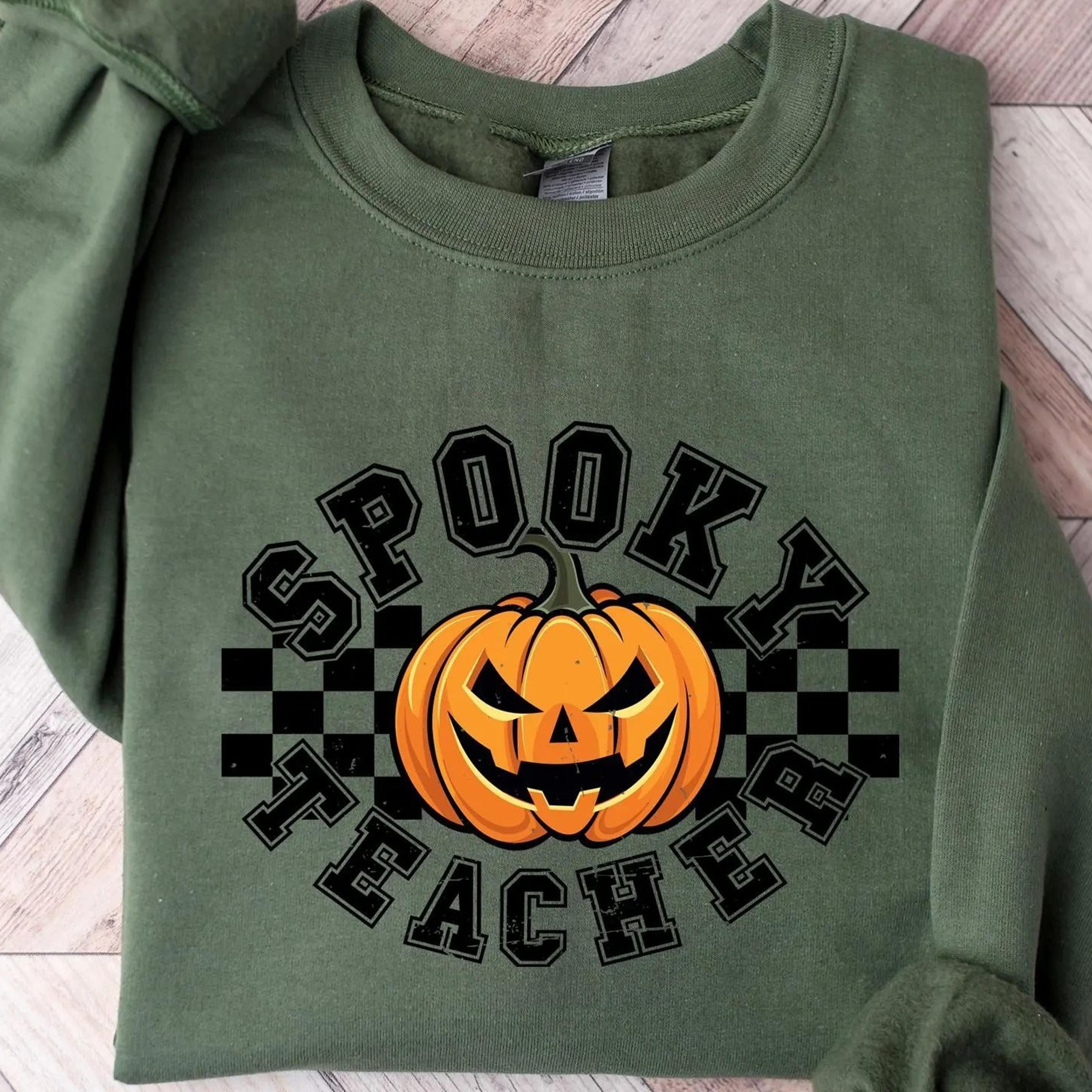 spooky teacher halloween sweatshirt, halloween teacher shirt, trick or teach shirt, spooky teacher t-shirt, fall teacher