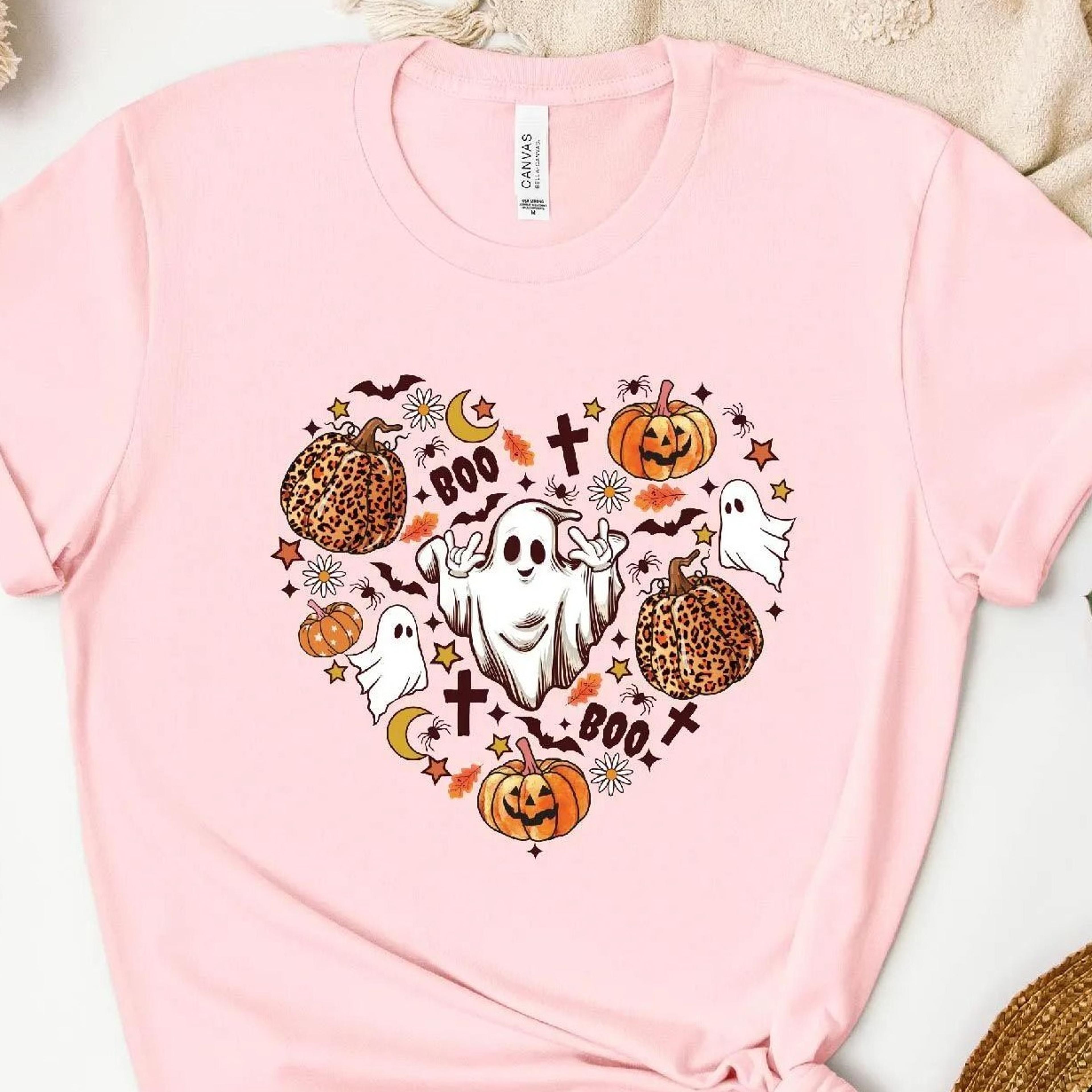 halloween doodles t-shirt, cute ghost pumpkin funny fall pumpkin ghost shirt unisex