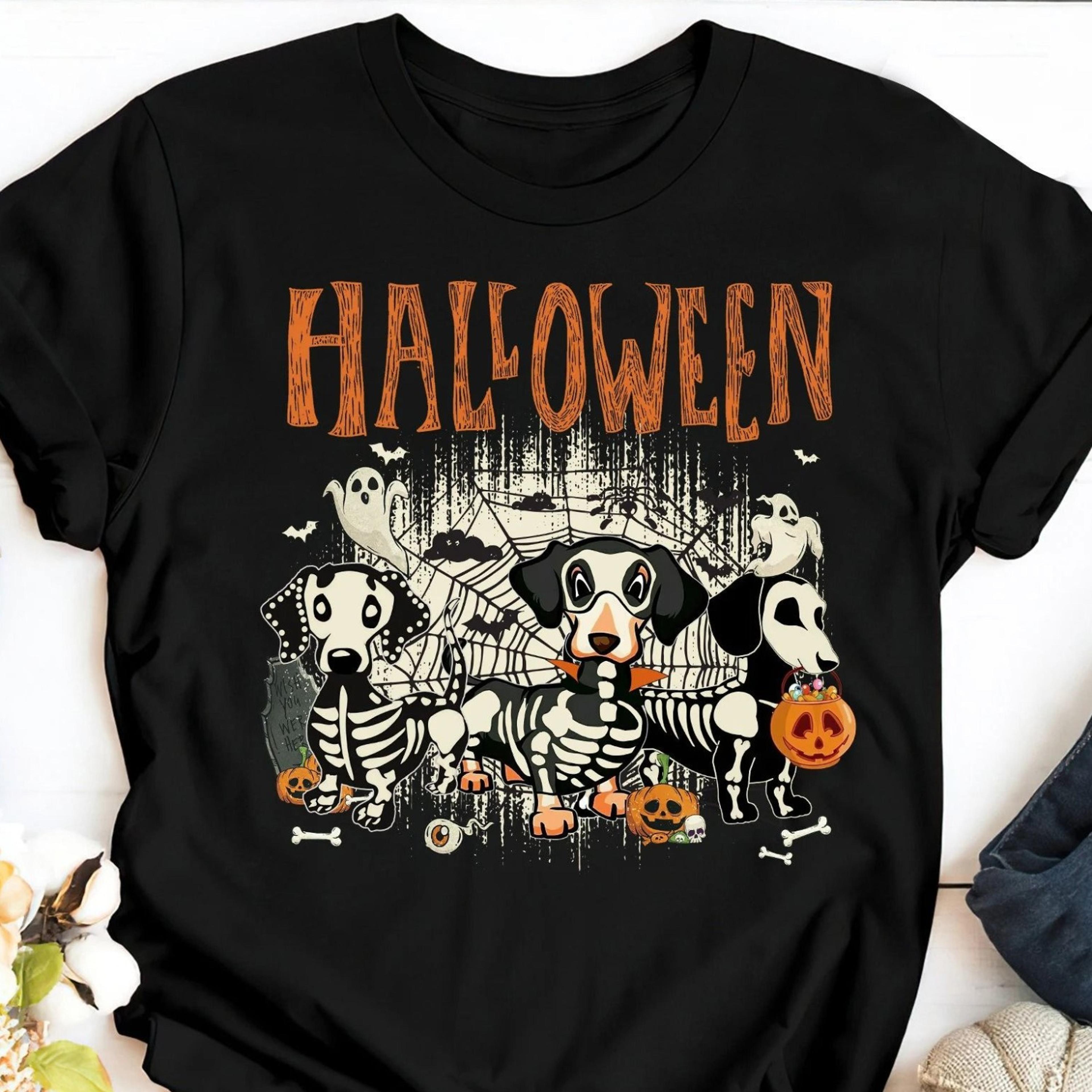 halloween dachshund shirt retro ghost dog