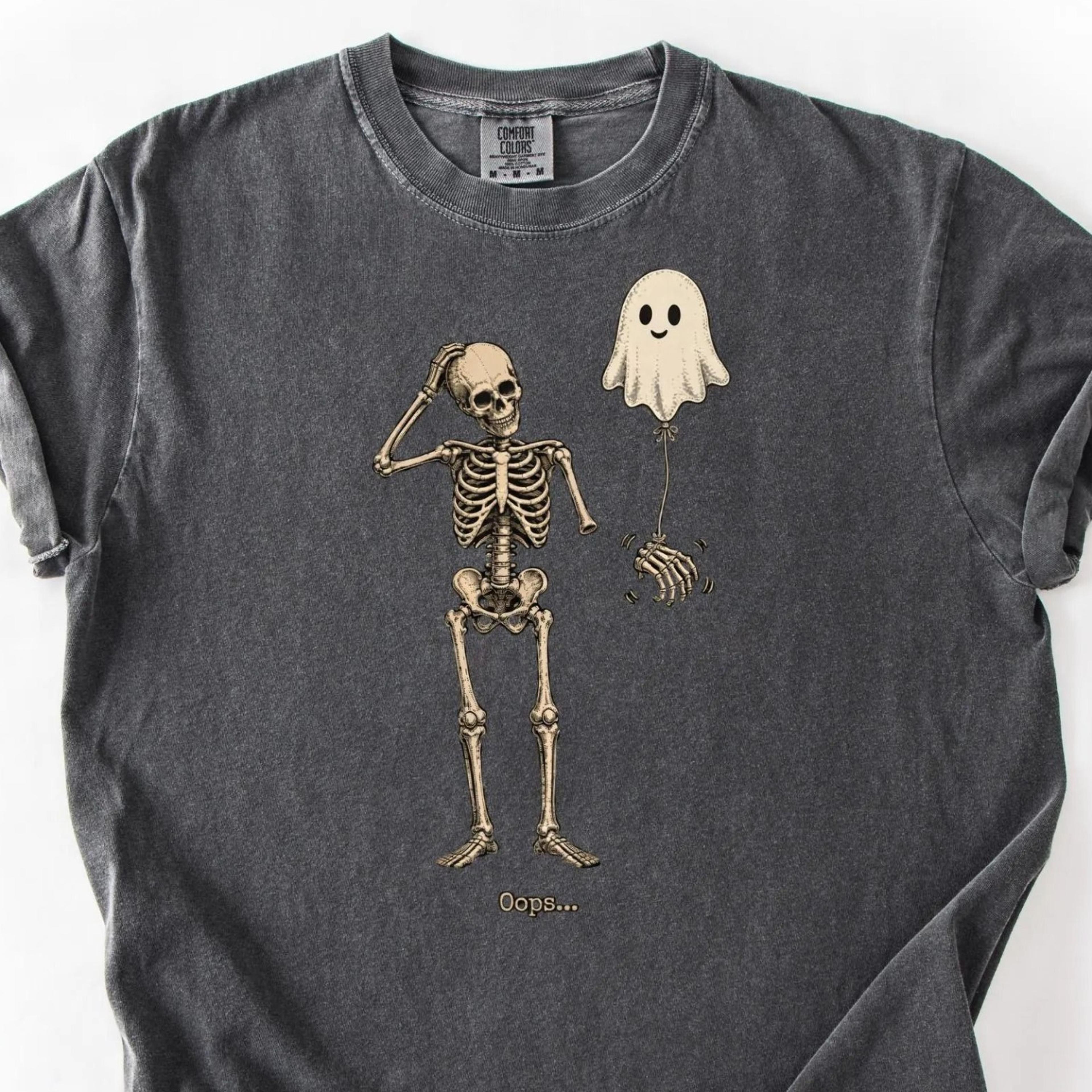 funny skeleton ghost balloon shirt, oops skeleton halloween shirt