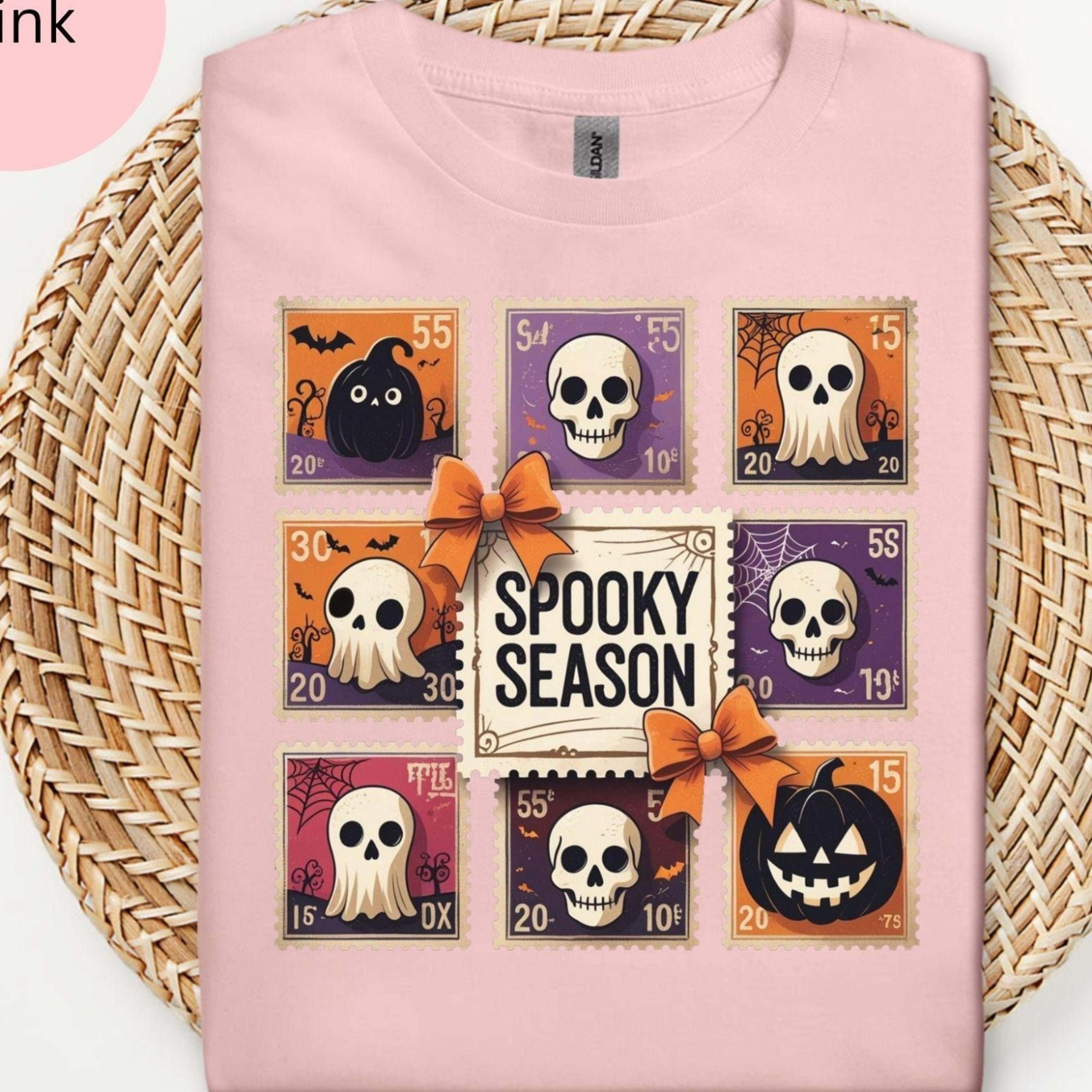 retro stamp shirt, cute ghost shirt, halloween shirt, cute fall shirt, gift for women, family shirt, skull, coquette