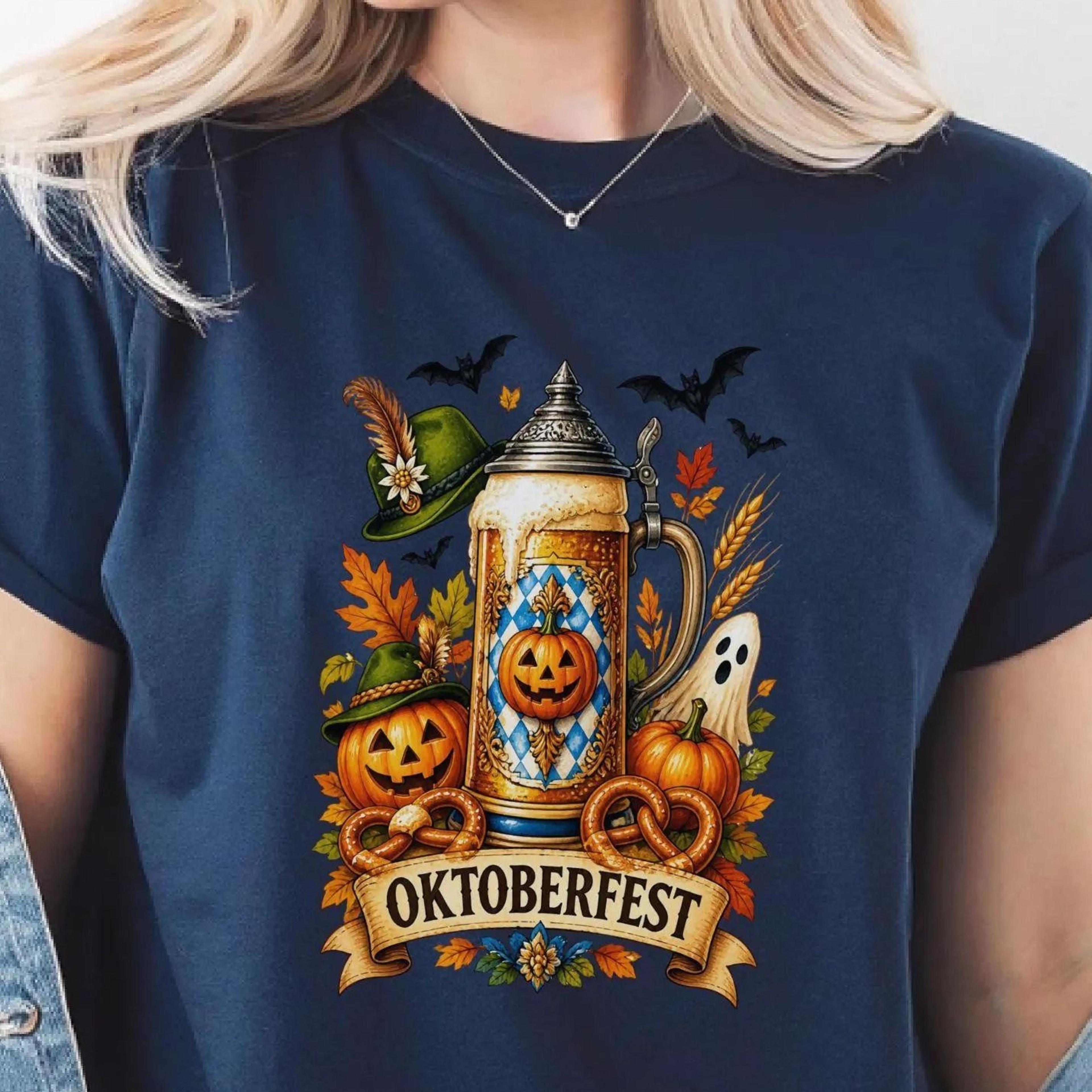 funny oktoberfest shirt, halloween bats, beer mug, pumpkin, pretzel, ghost, spirit