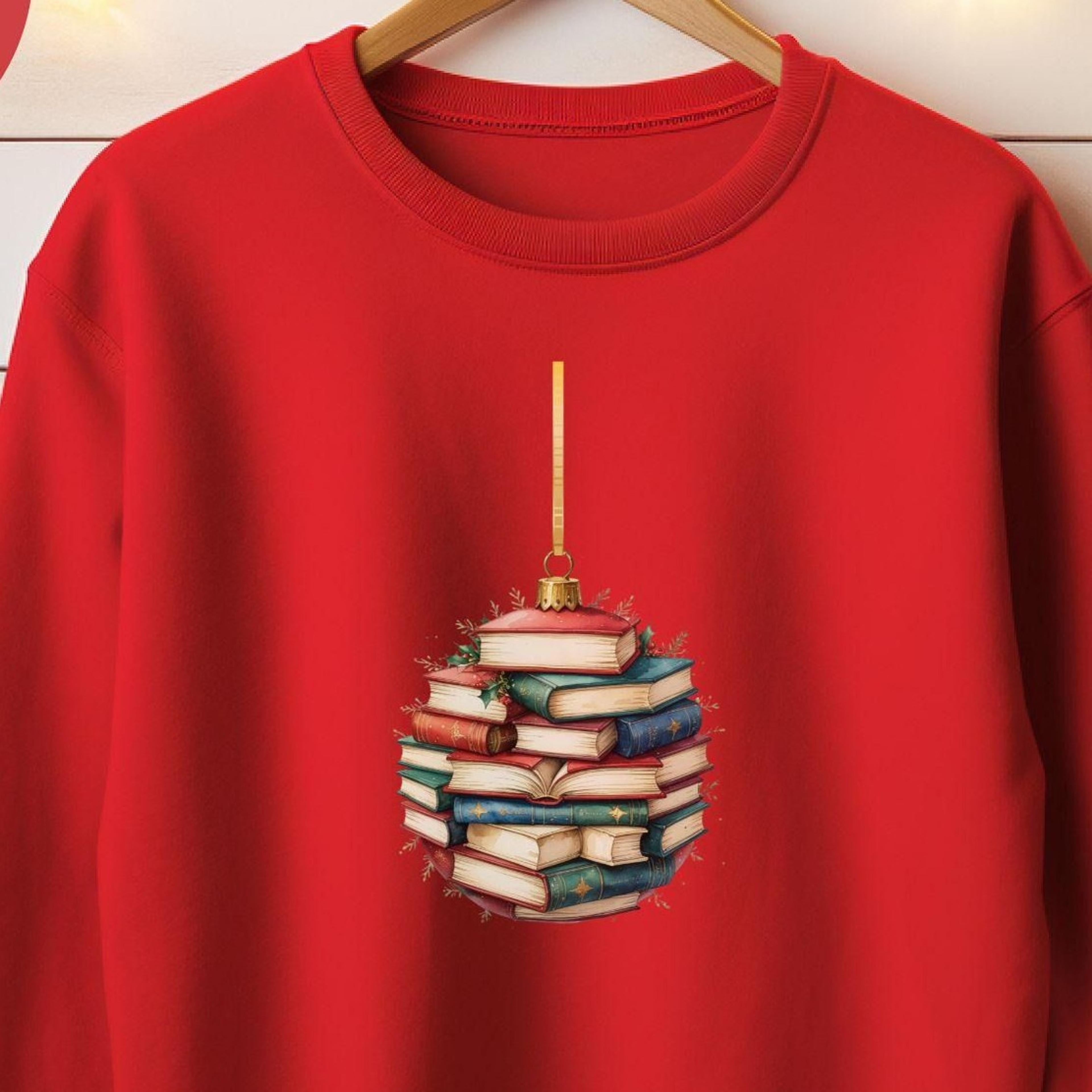 funny christmas ornament, sweatshirt, tree ball books, gift for librarians, book fans, readers, book lovers, booksellers