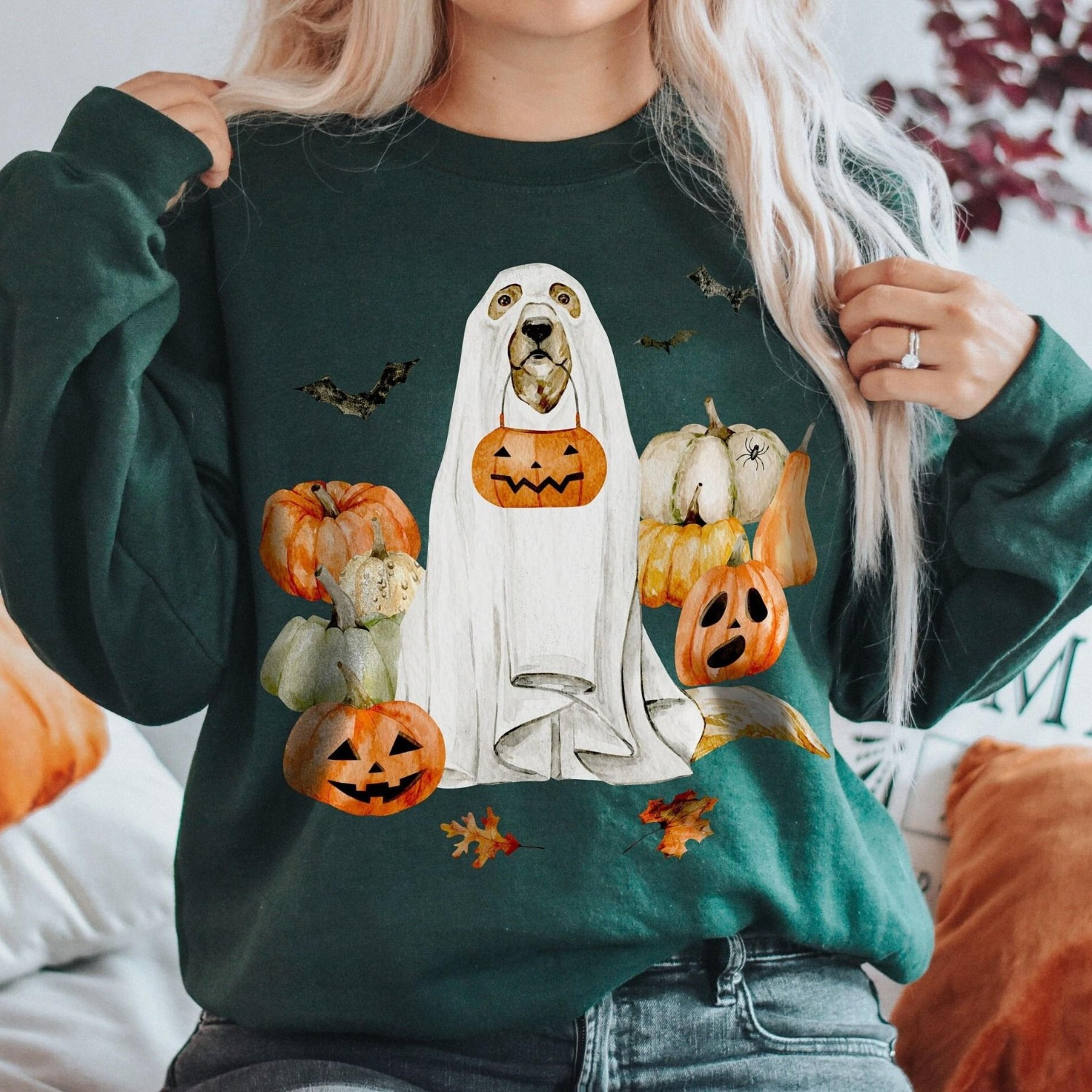 cottagecore ghost dog sweatshirt halloween golden retriever pullover
