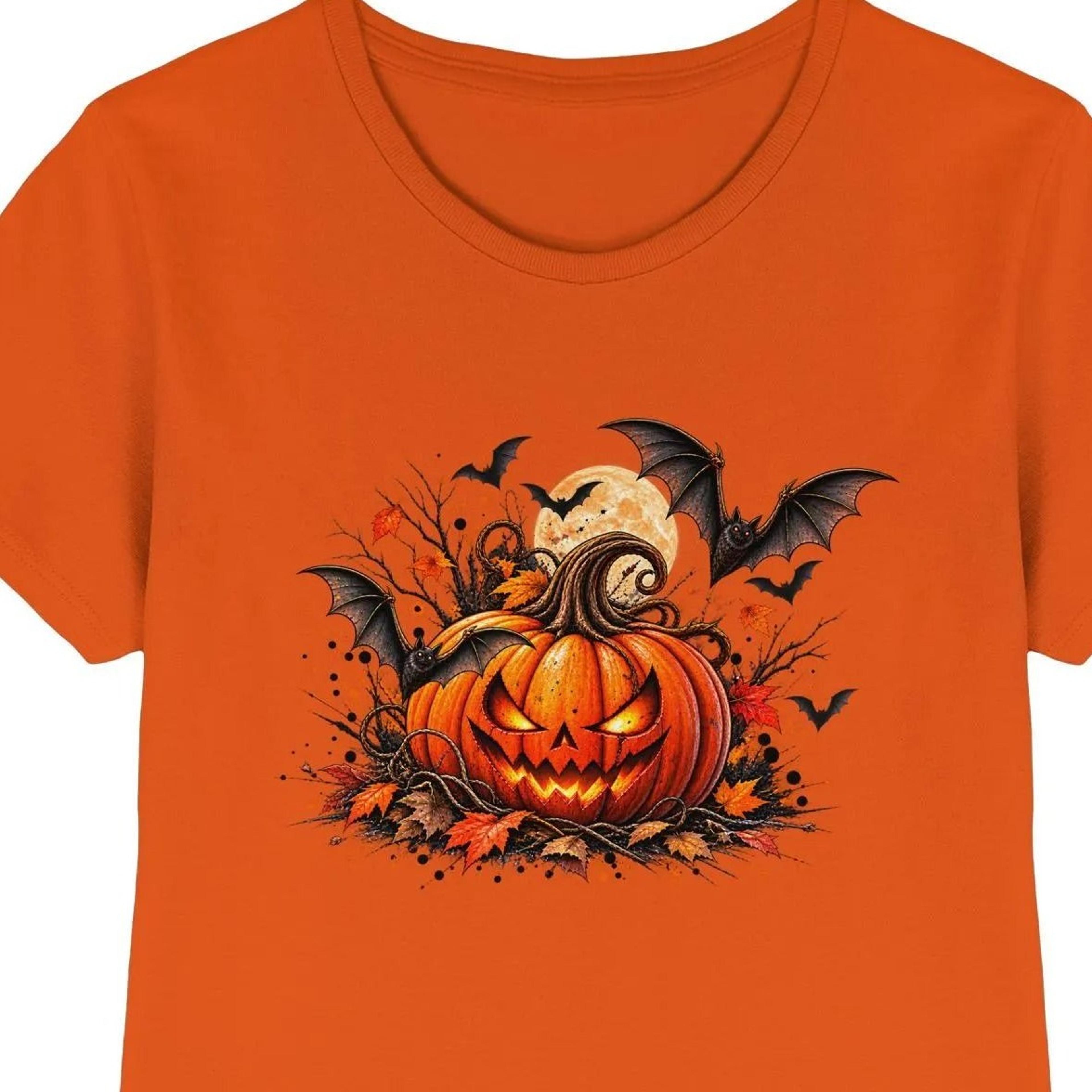 women's halloween shirt, pumpkin, bats, spooky halloween shirt, orange shirt - ladies premium shirt