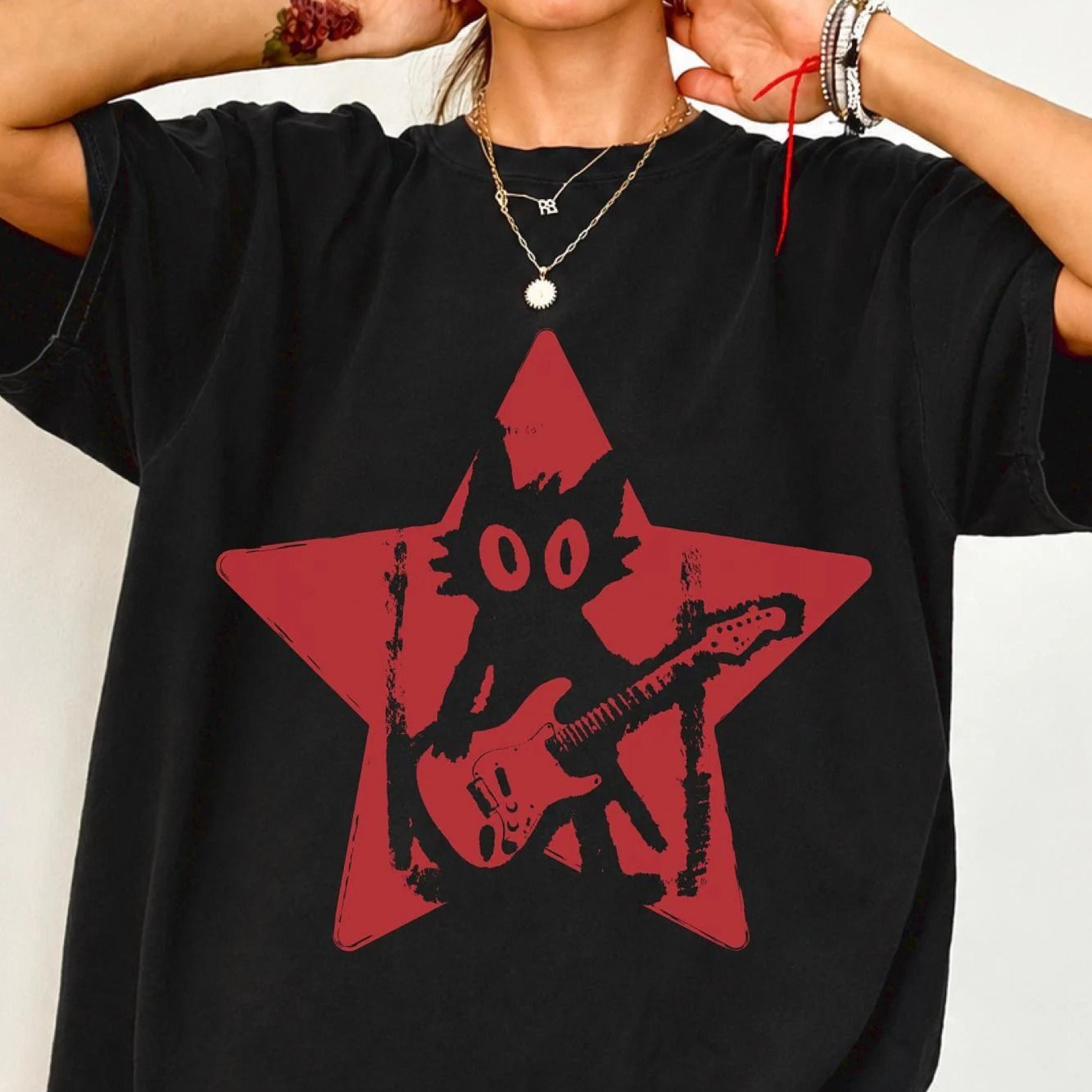 rock star cat wash vintage shirt, music festiva oversized tshirt, electric guitar kitty tee, cat grunge rock punk music