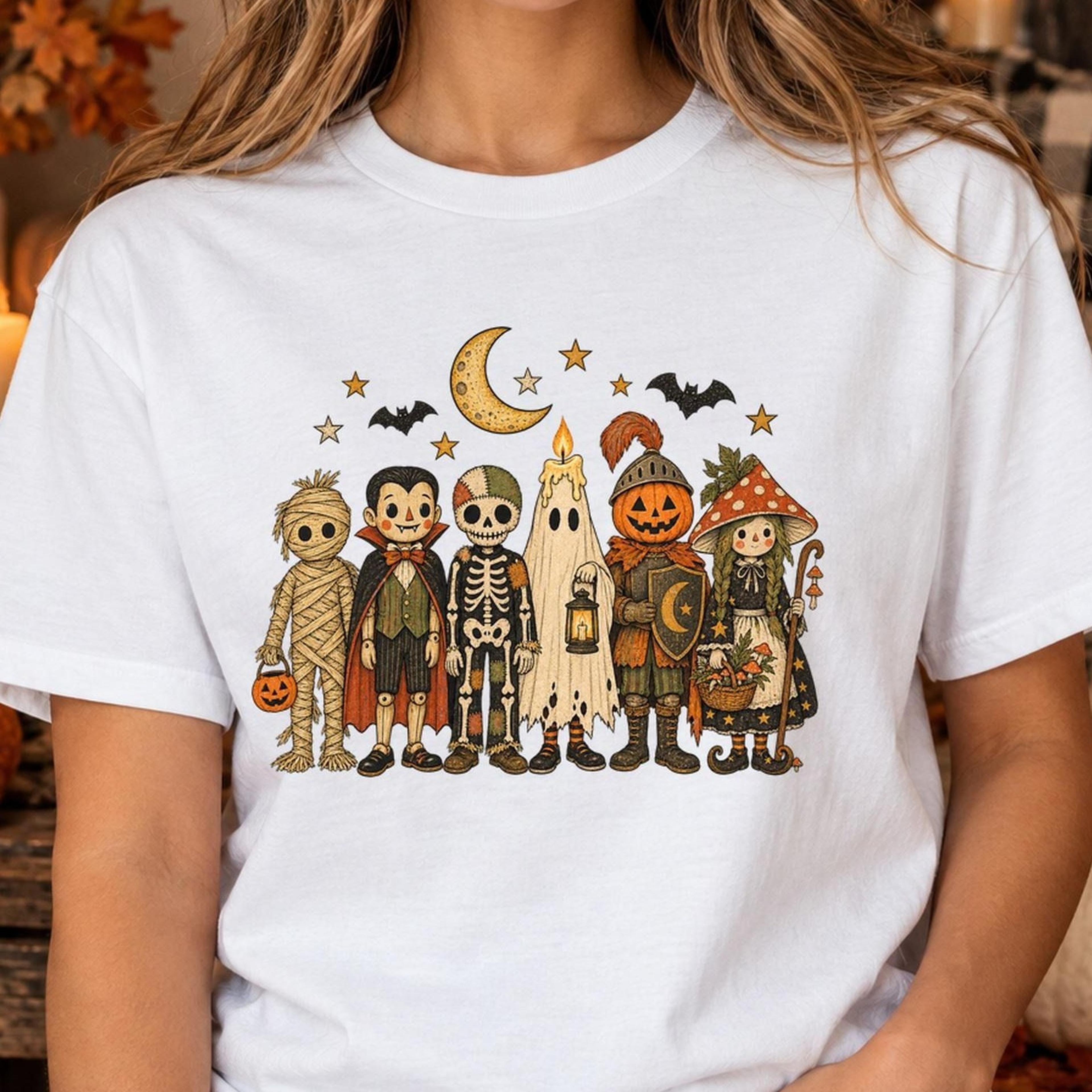 vintage halloween characters shirt, halloween shirt, ghost bat shirt, halloween t shirt, cute monster tee, retro hallowe