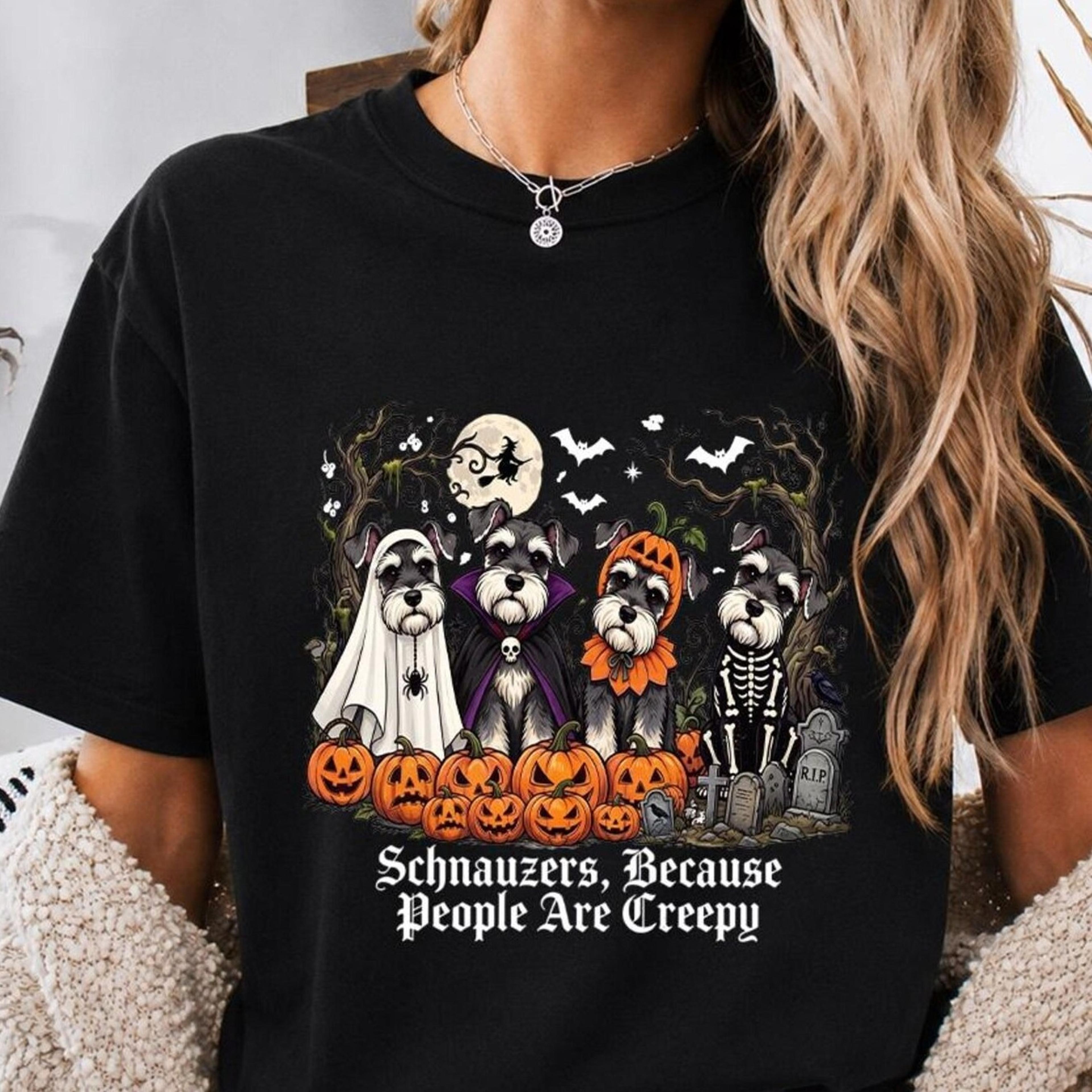 schnauzers because people are creepy shirt, halloween schnauzer t-shirt, funny dog mom tee, spooky schnauzer gift, shirt