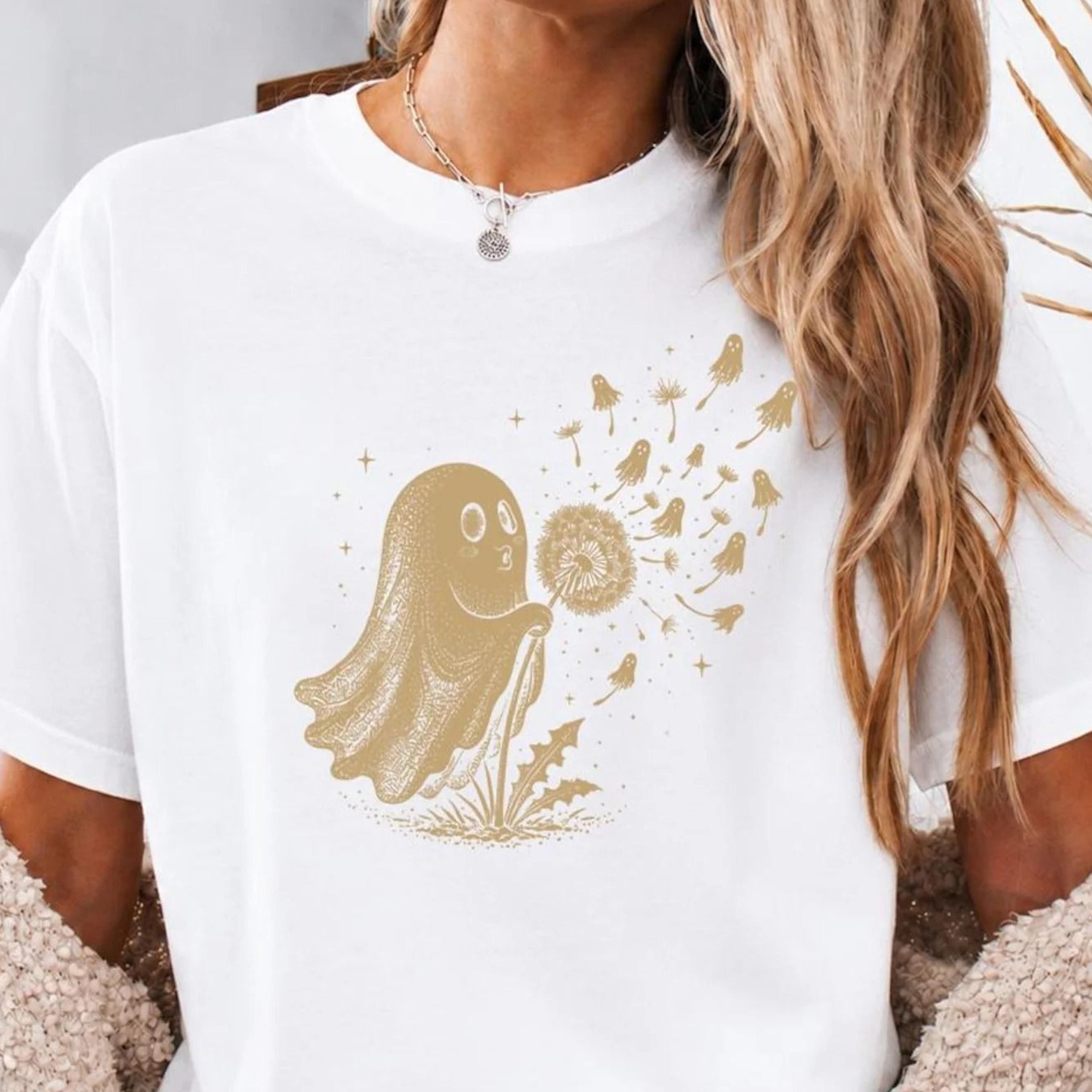 cute ghost blowing dandelion wish funny halloween spooky t shirt