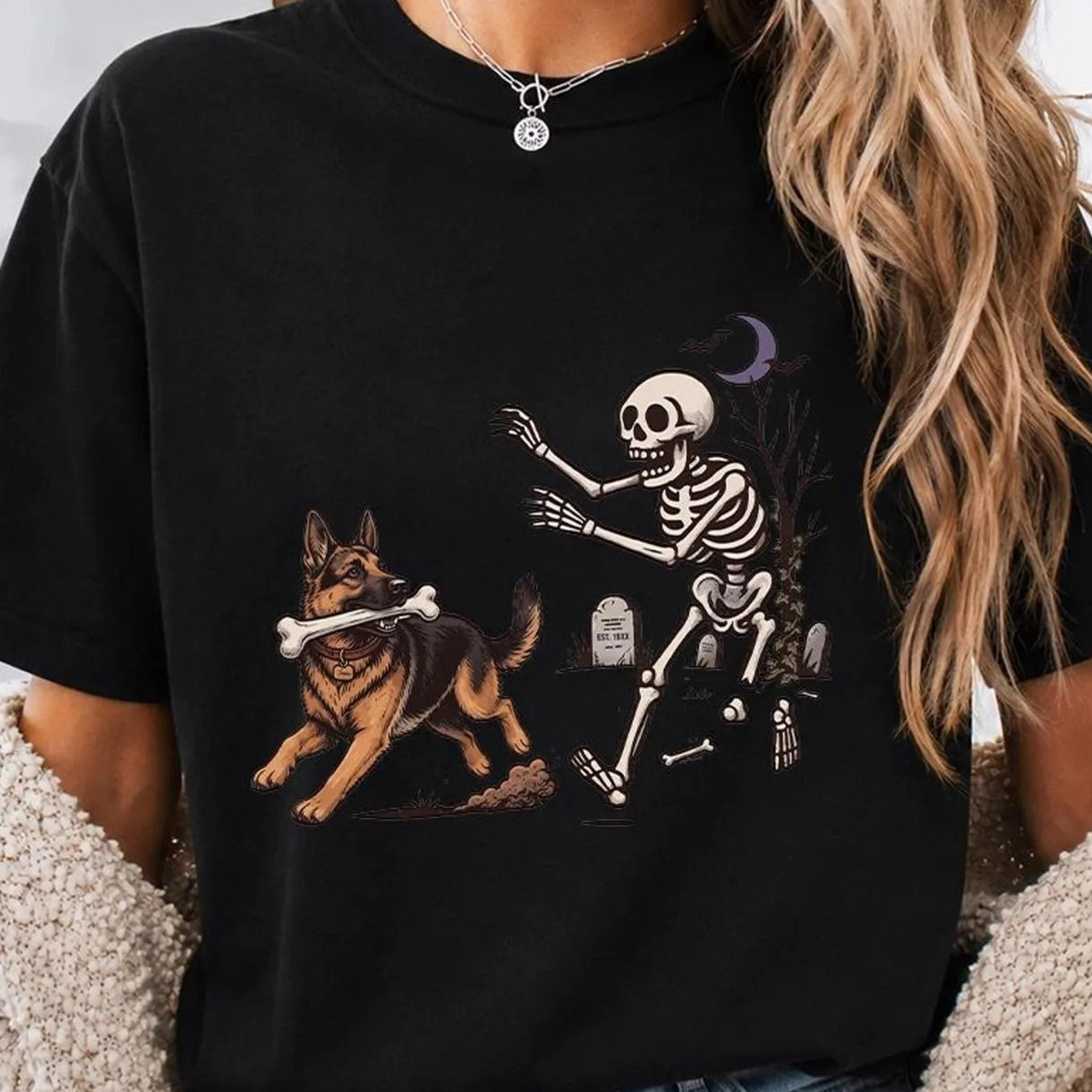 german shepherd skeleton halloween shirt, funny dog mom t shirt