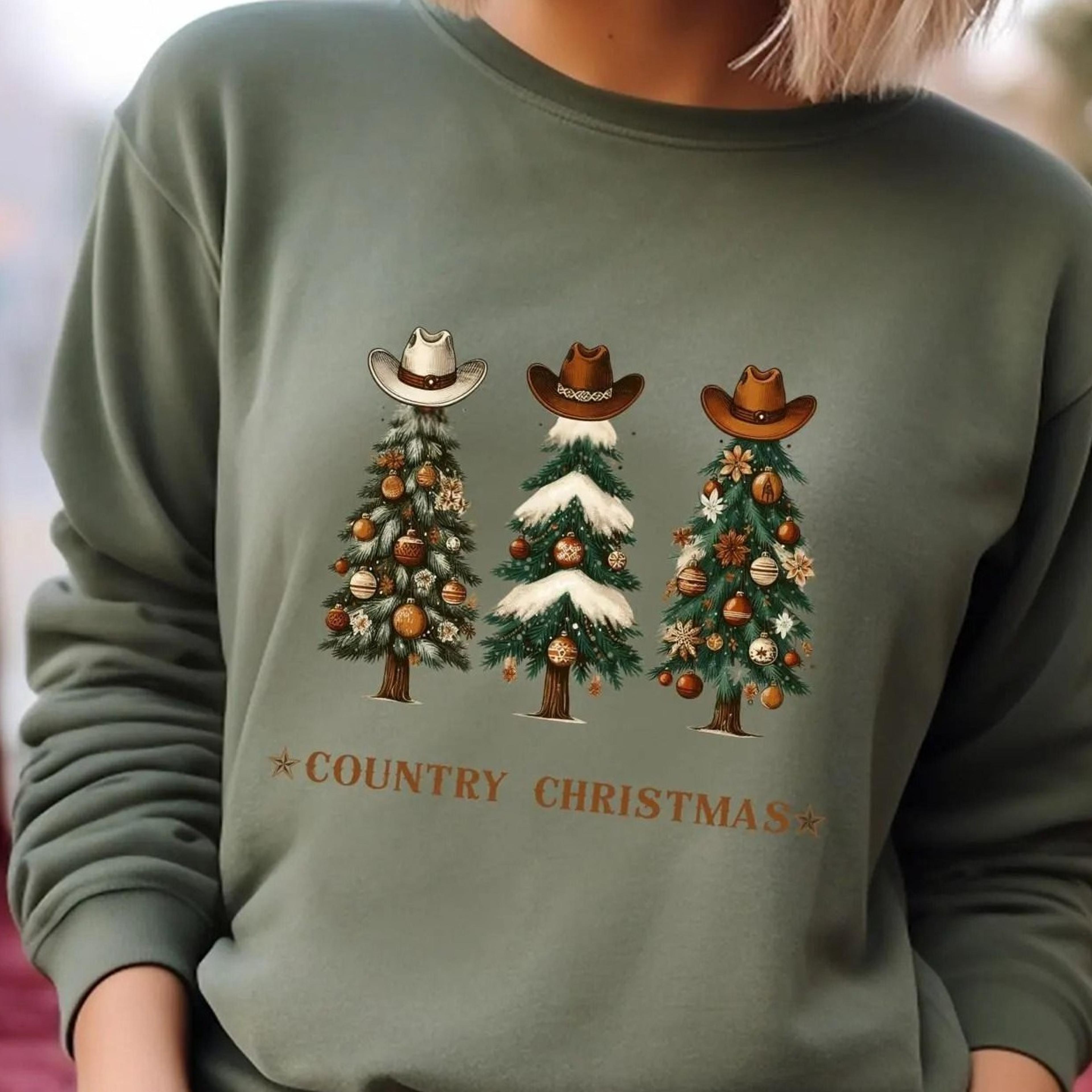 country christmas sweatshirt, cowboy hat tree , western xmas tee