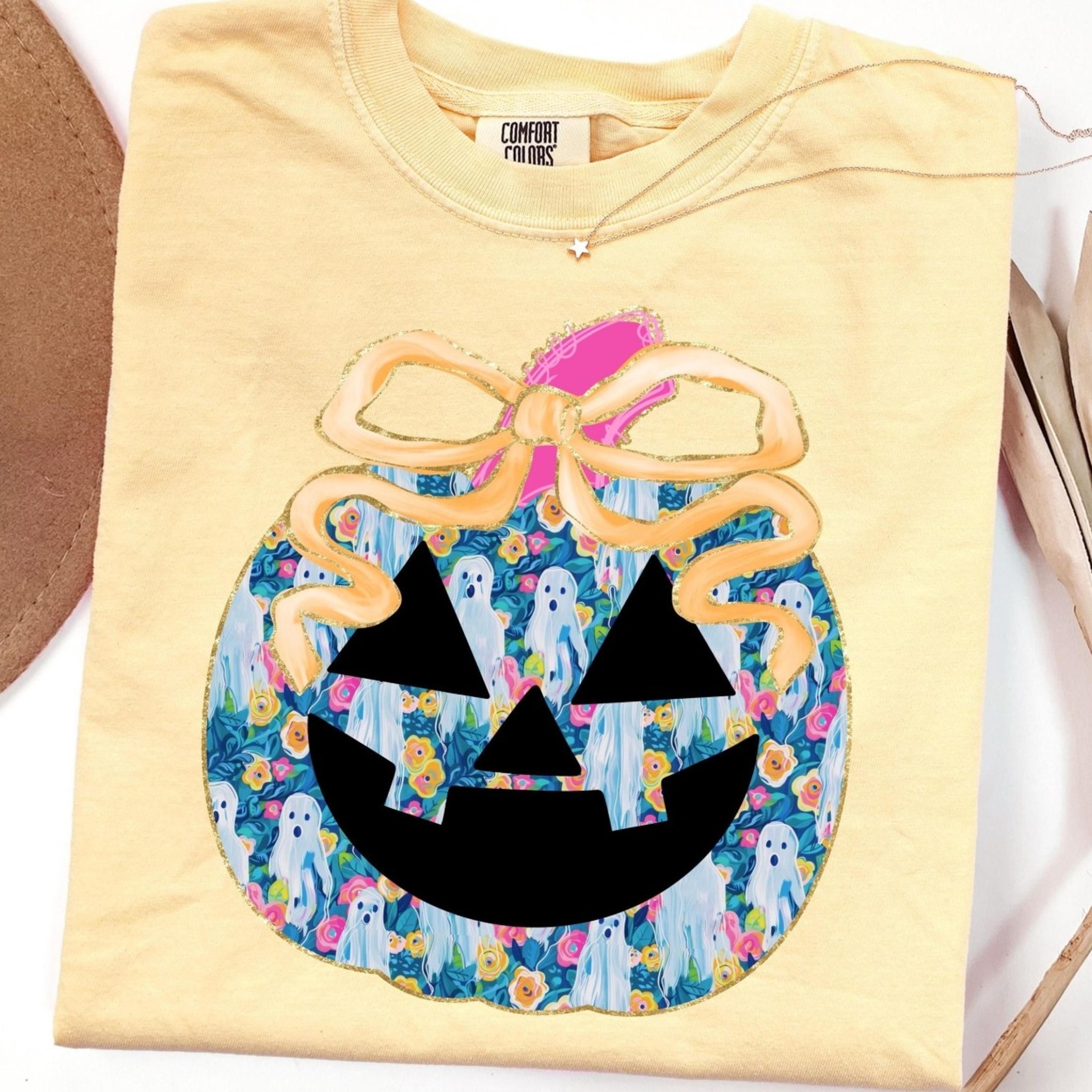 retro ghost pumpkin halloween shirt | spooky season tshirt | vintage blue gold graphic shirt tee
