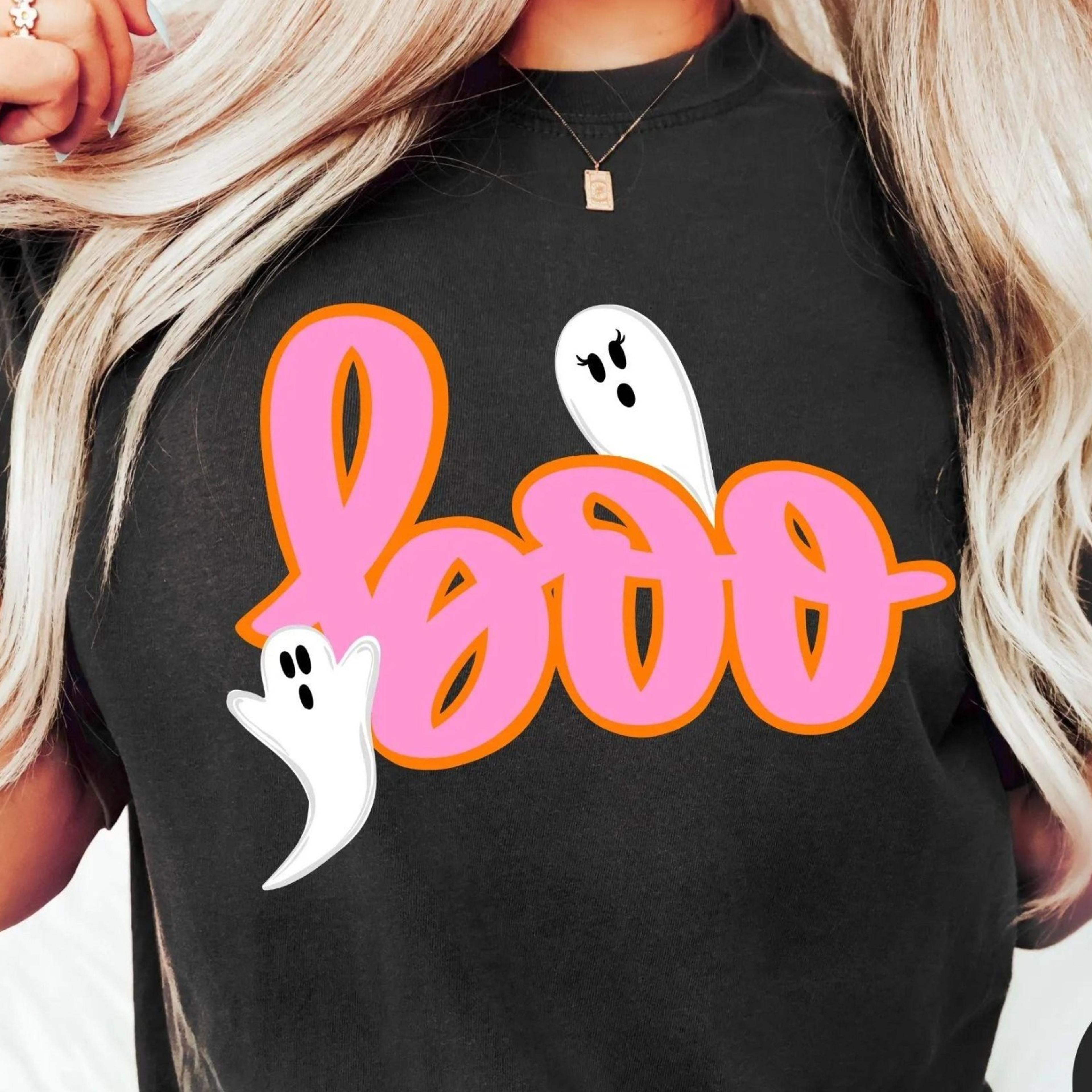 boo ghosts shirt | halloween shirt | women's fall spooky season tshirt | orange and pink y2k halloween