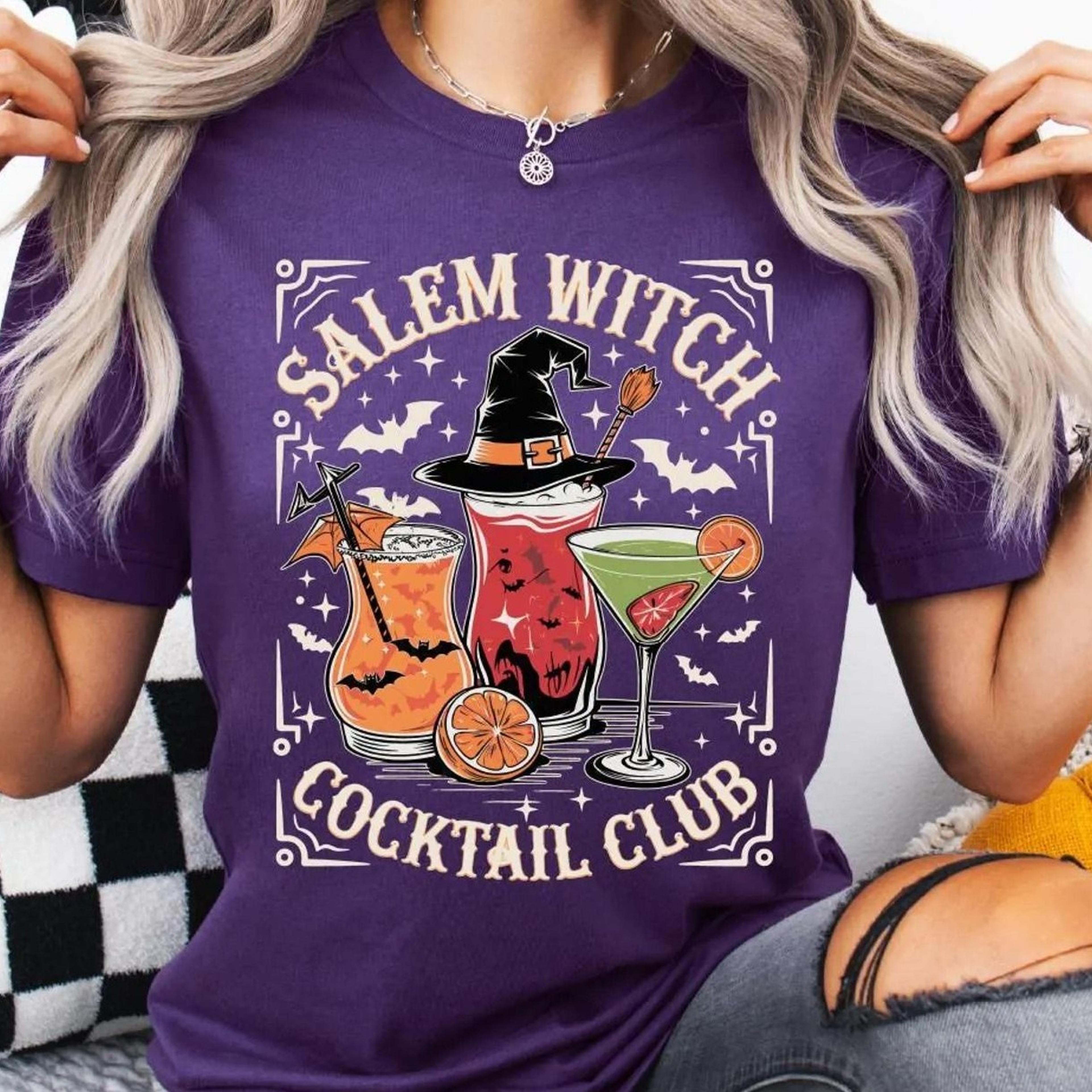 halloween witches drinking shirt, salem witch cocktail club halloween tee, halloween girls trip sweater