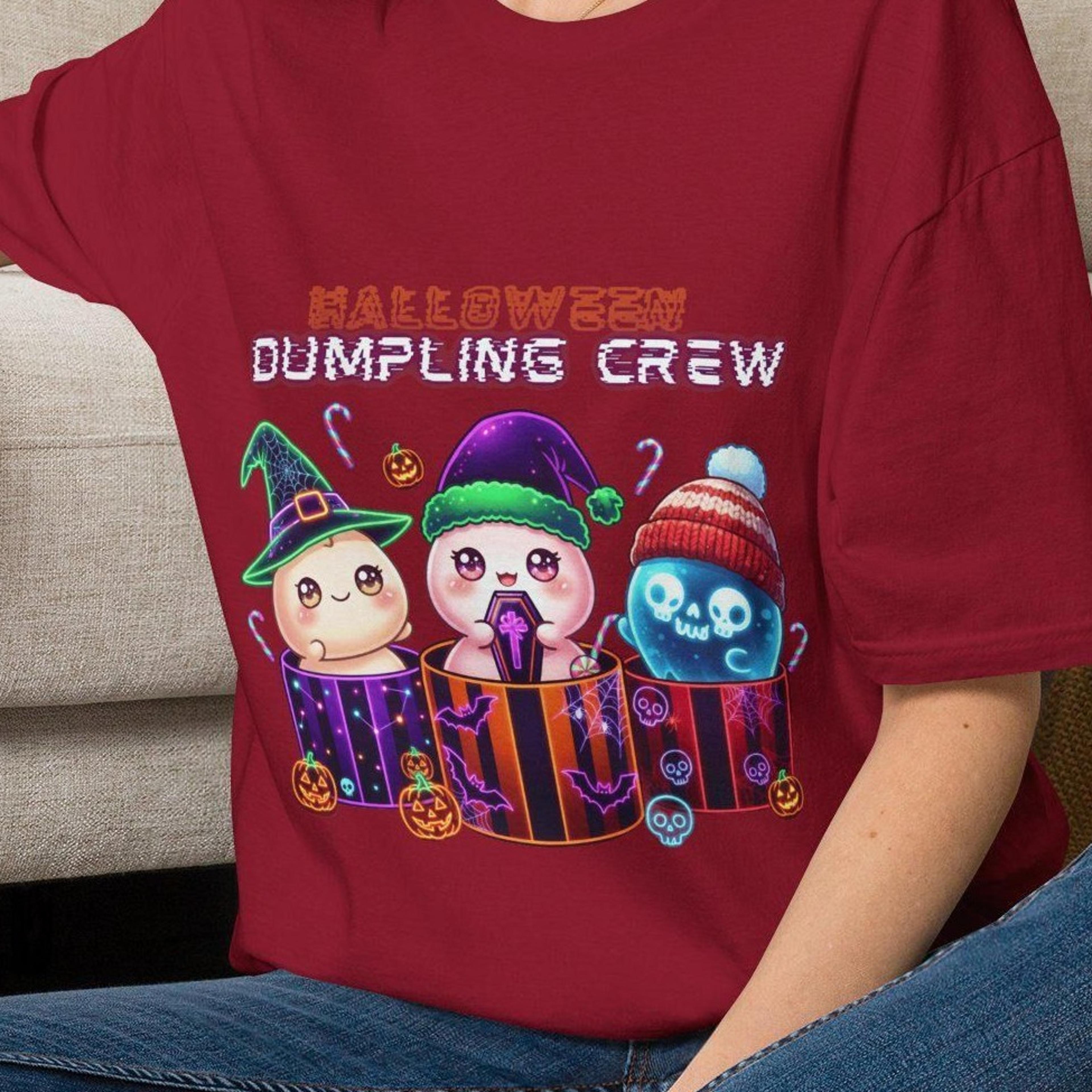 halloween dumpling crew shirt, cute kawaii ghost witch skeleton tee, funny halloween t-shirt, unisex
