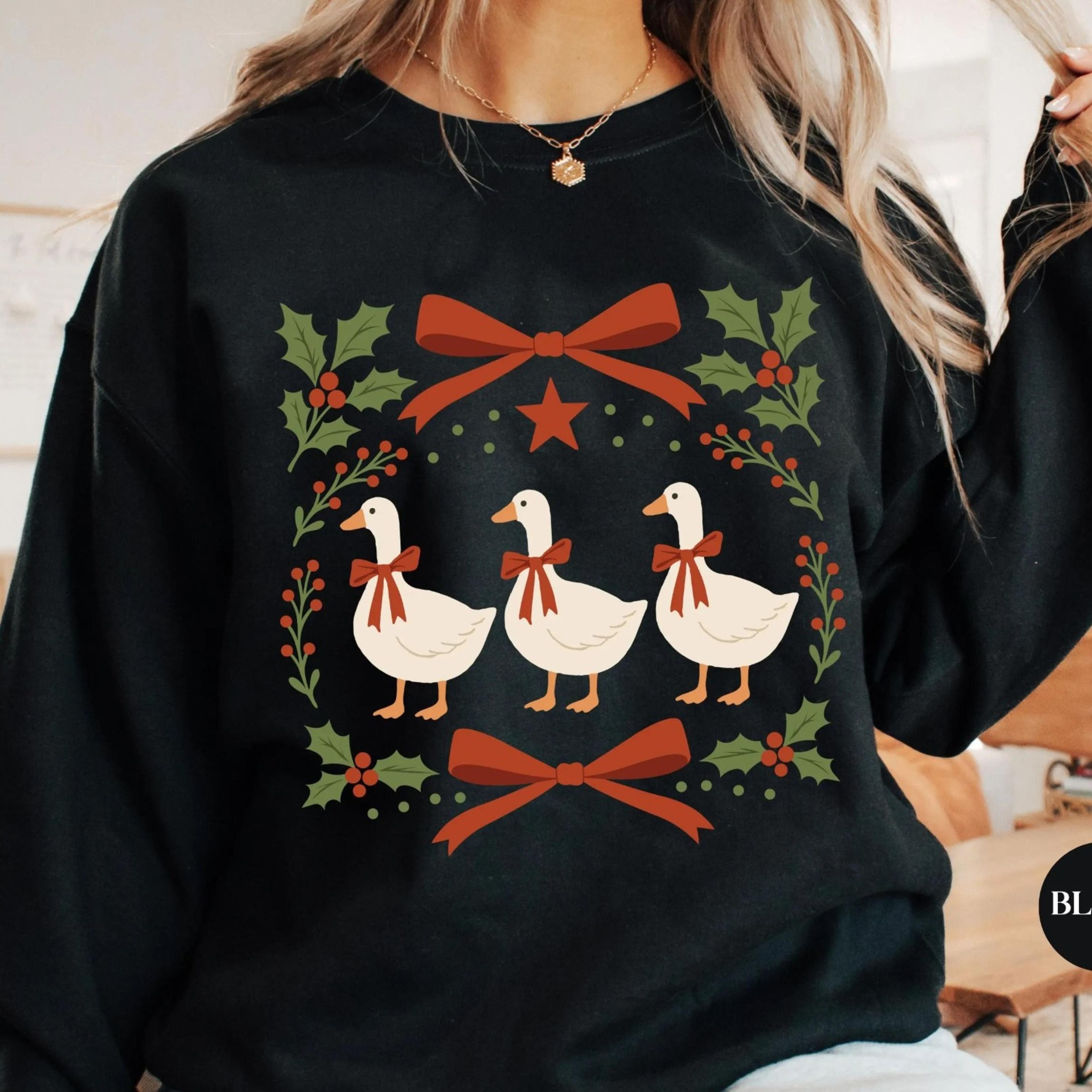 vintage 1980's goose christmas sweatshirt | retro christmas goose sweatshirt | y2k christmas sweater