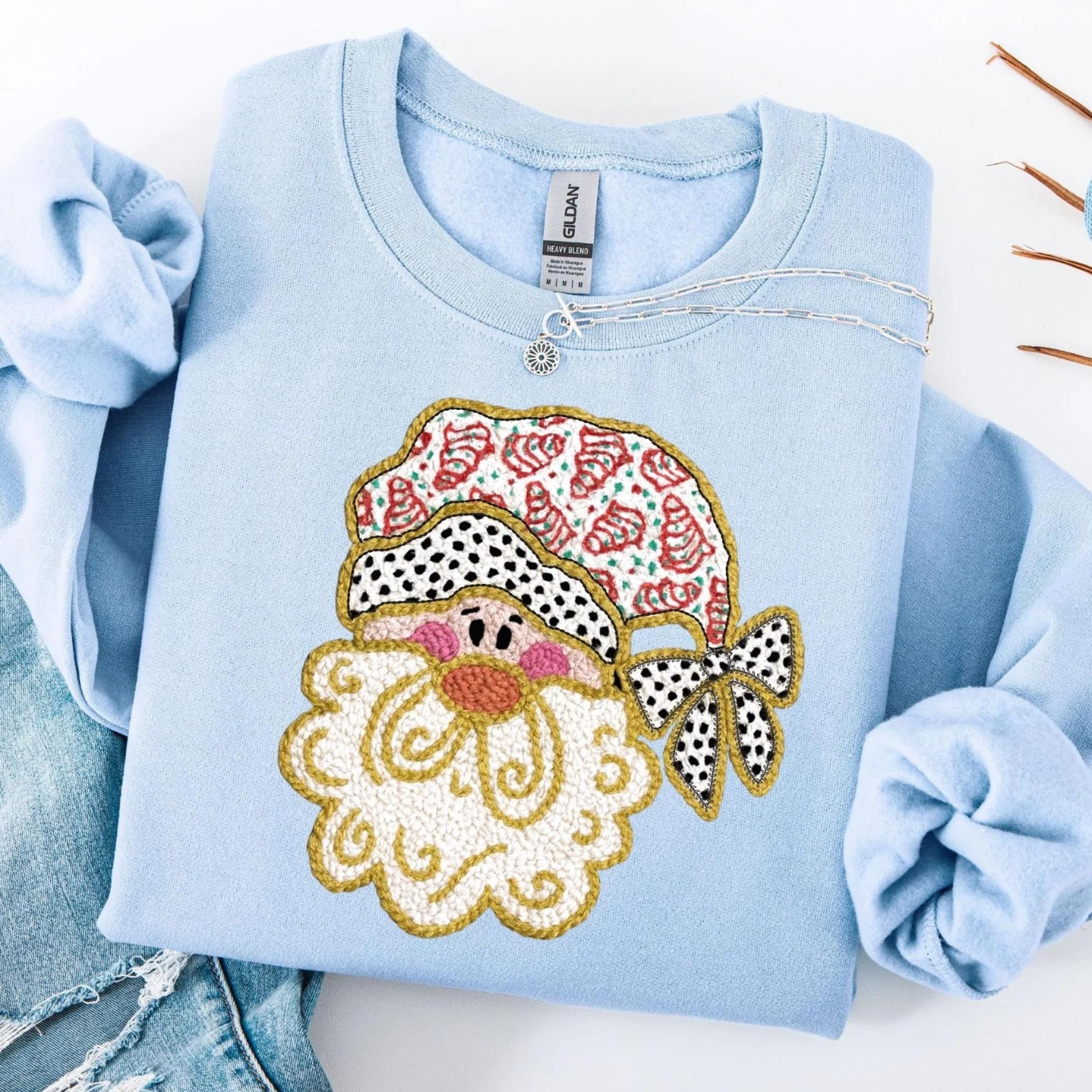 retro faux yarn santa christmas sweatshirt | vintage christmas santa sweatshirt | christmas season sweatshirt
