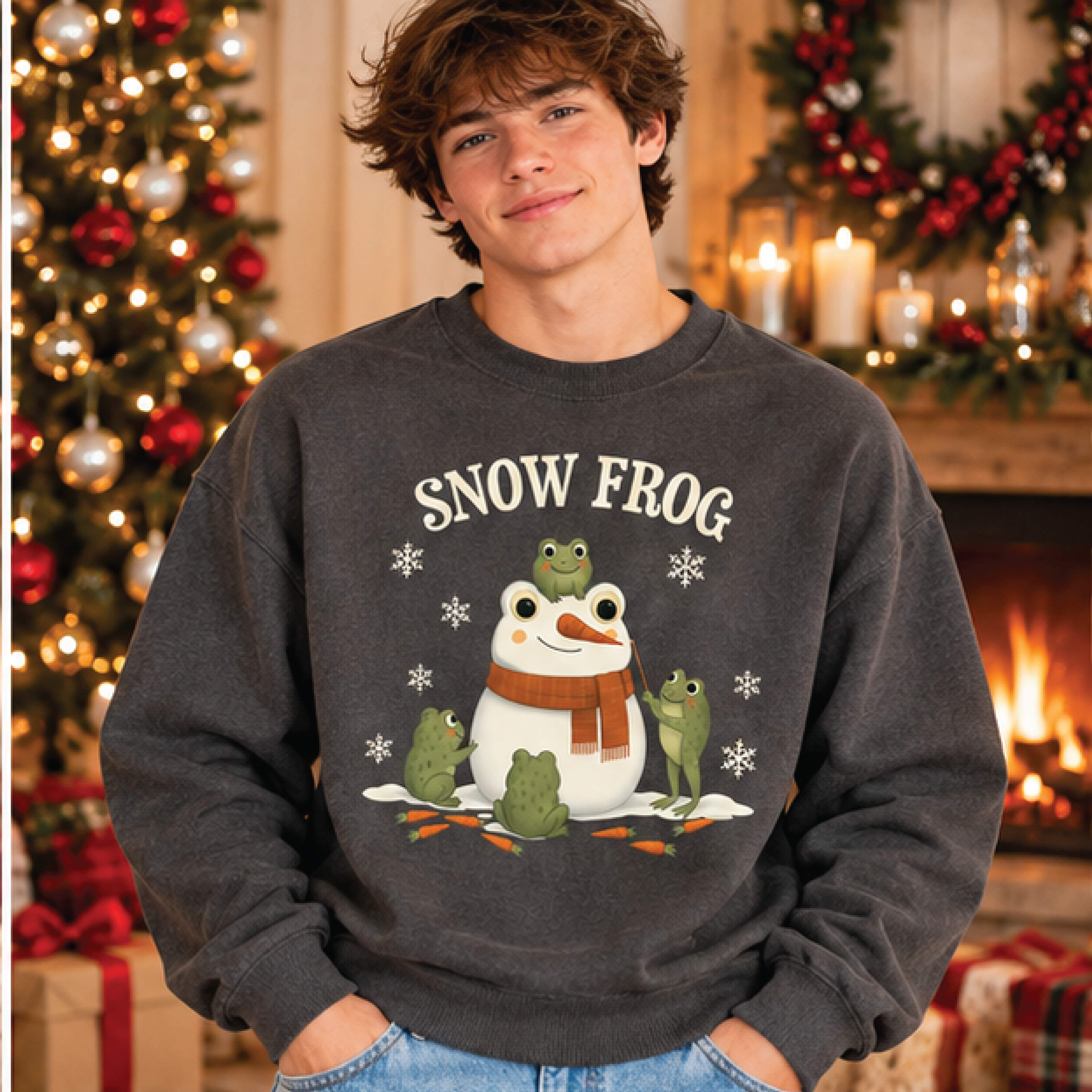 snow frog christmas sweatshirt cute frog snowman sweater funny winter holiday jumper frog lover gift cozy xmas outfit