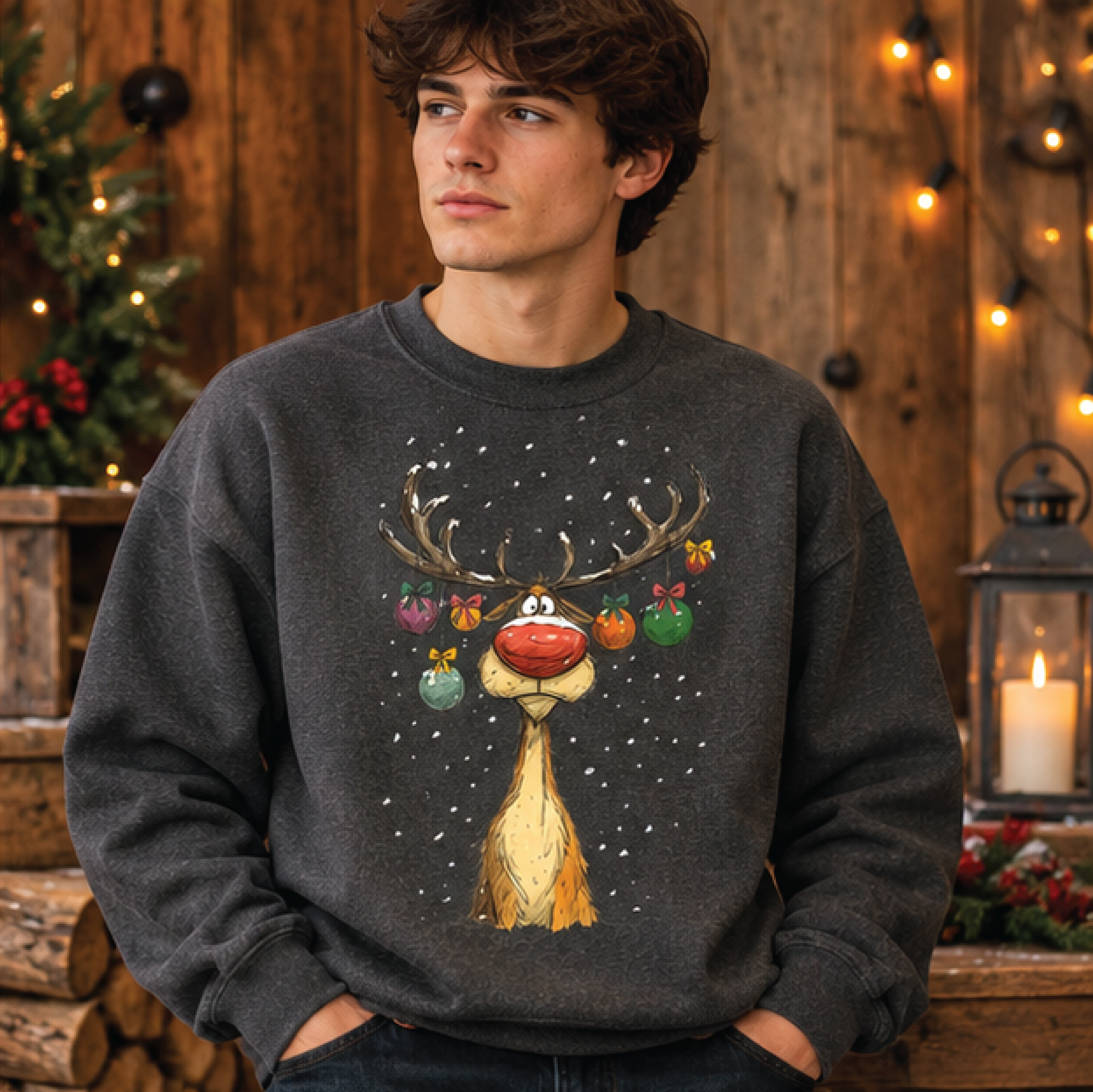 christmas reindeer sweatshirt, cute rudolph crewneck, funny holiday reindeer sweater, festive winter christmas gift