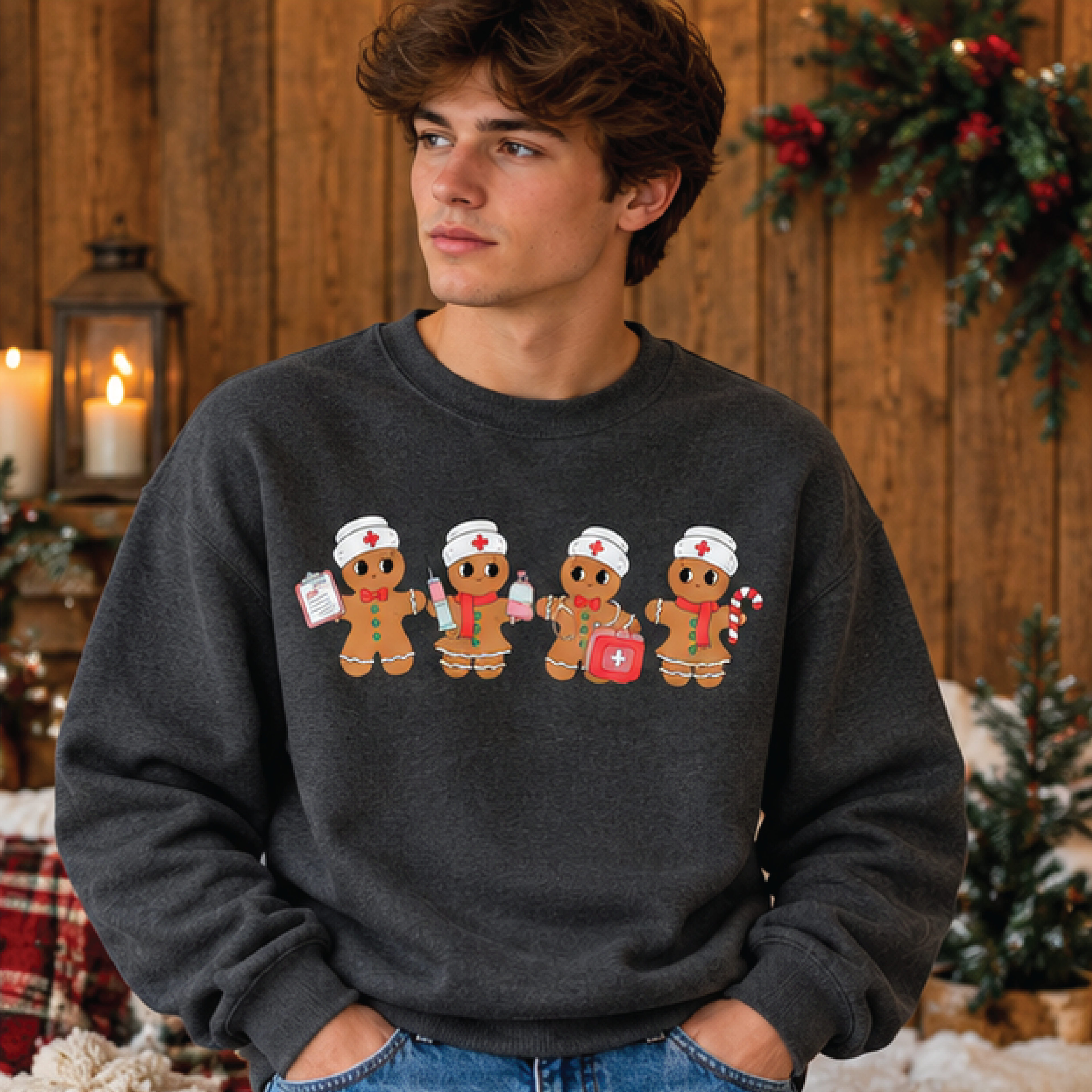 nurse christmas sweatshirt, gingerbread nurse crewneck, cute medical holiday sweater, healthcare worker christmas gift